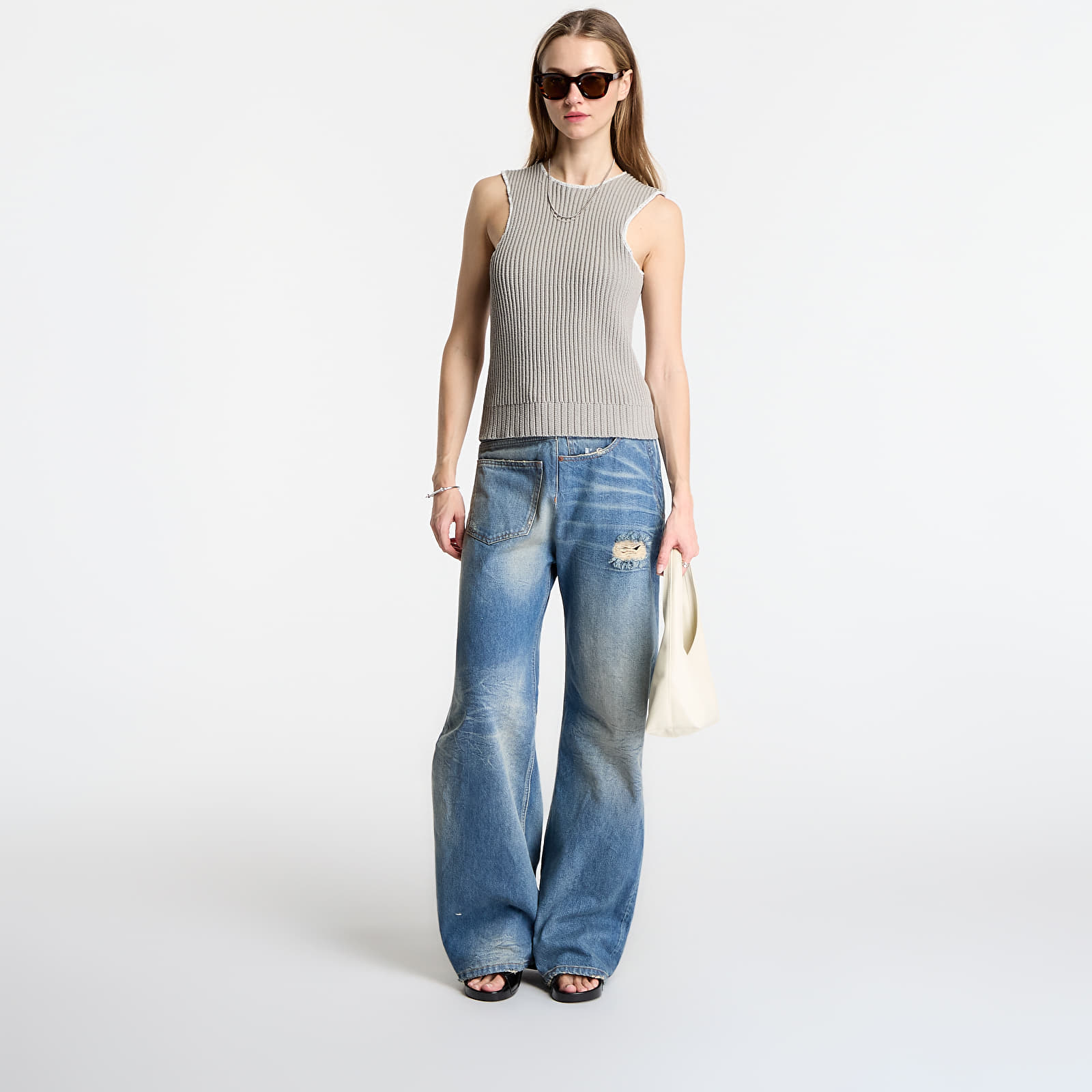 Tank Tops MM6 Ribbed Knit Sleeveless Top Grey