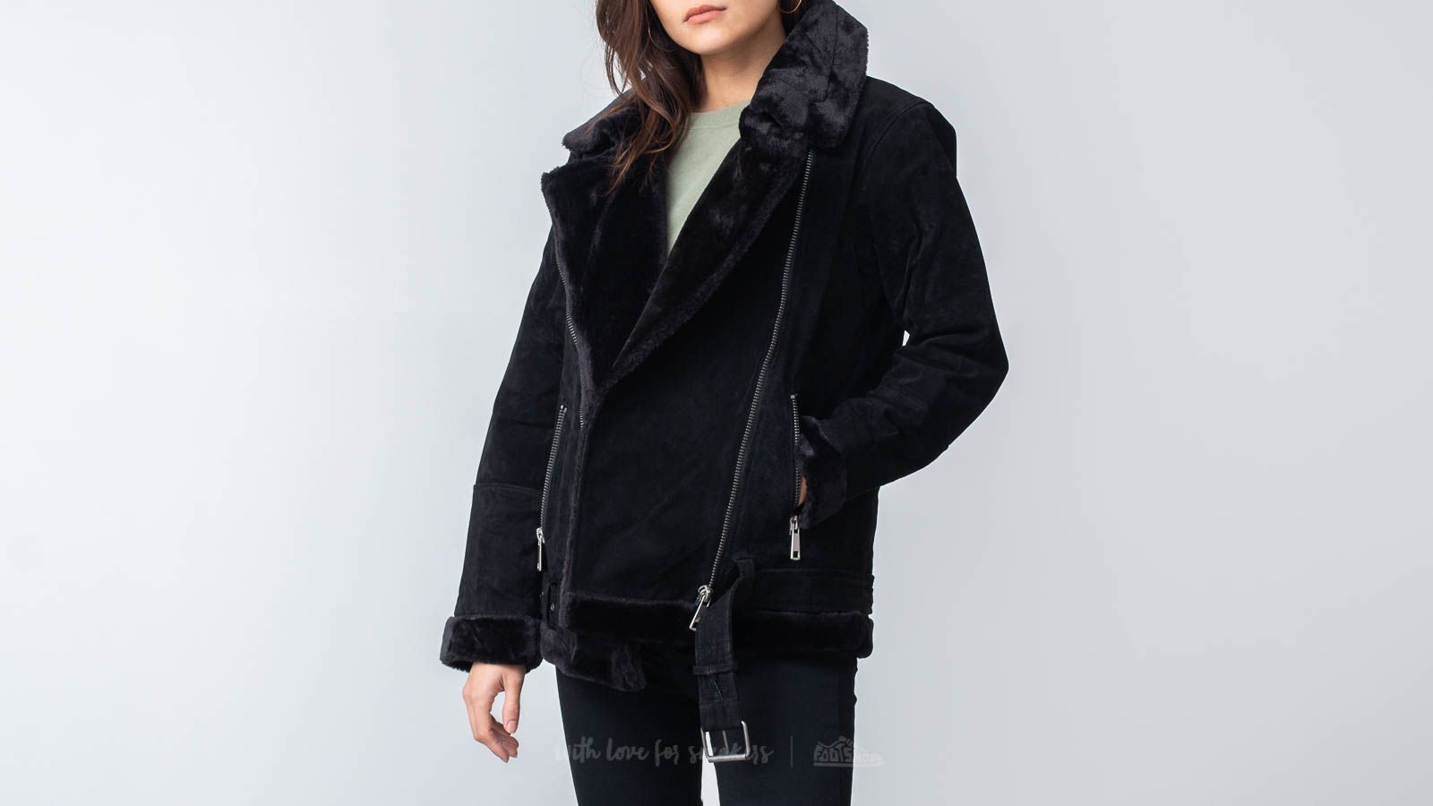 Kurtki SELECTED Victoria Spilt Leather Jacket Black