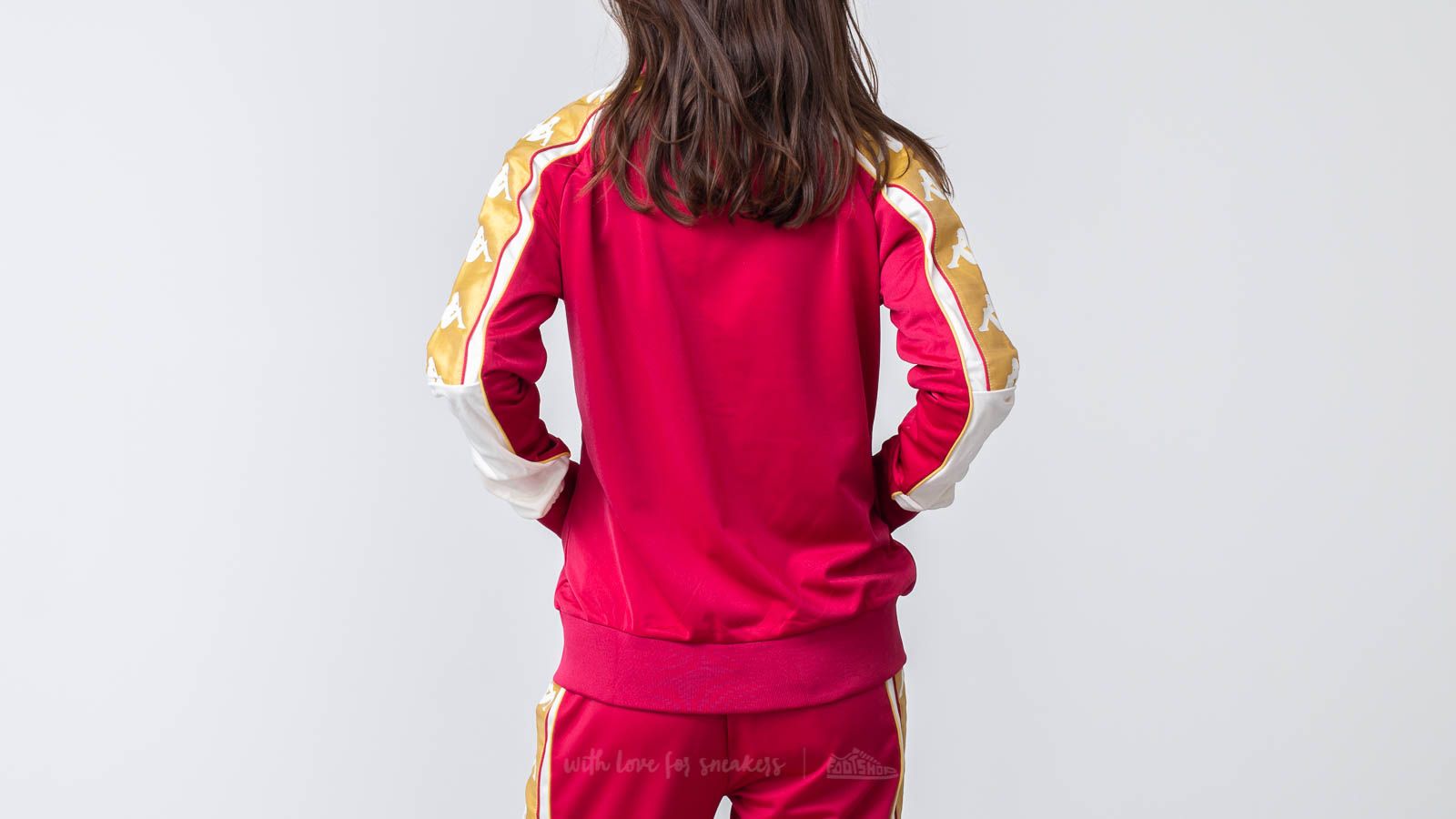 Džemperiai su gobtuvais ir džemperiai Kappa 222 Banda 10 Anay Jacket Red Cerise/ White/ Gold