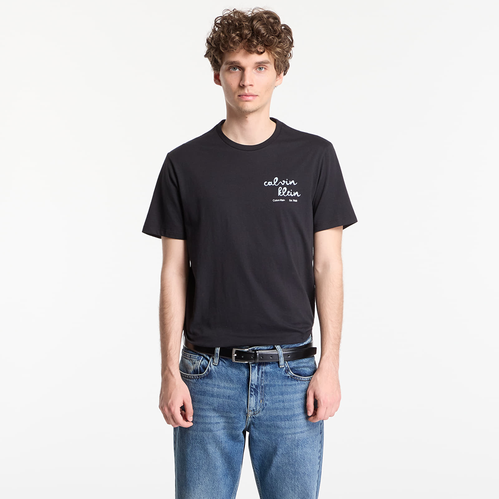 Miesten T-paidat Calvin Klein Jeans Ss 30S Eu Ck Trvl Lines Seasonal Tee Black