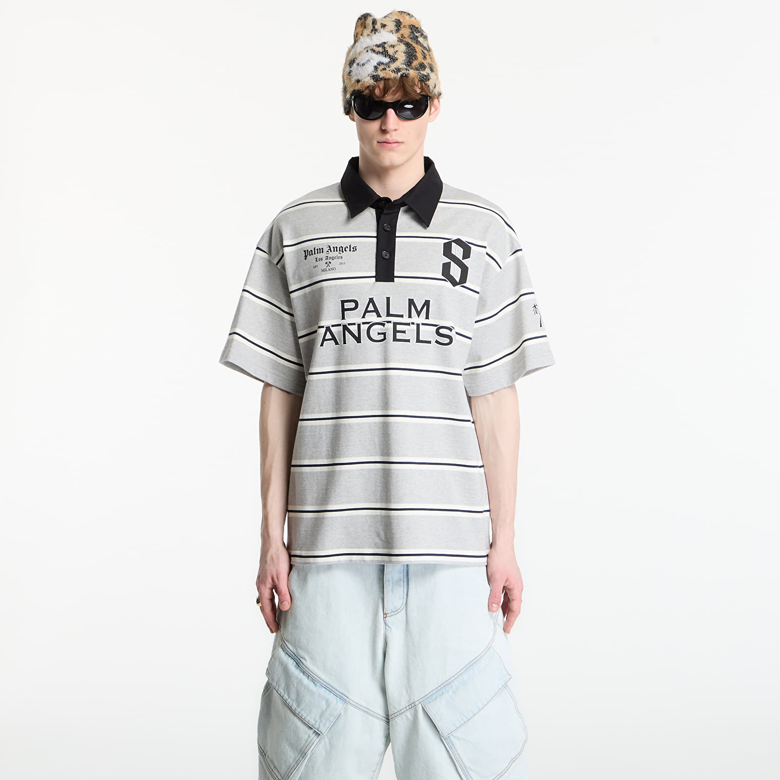 Pánská trička Palm Angels Palm Sport Stripes Polo S/S UNISEX Navy Blue/ White