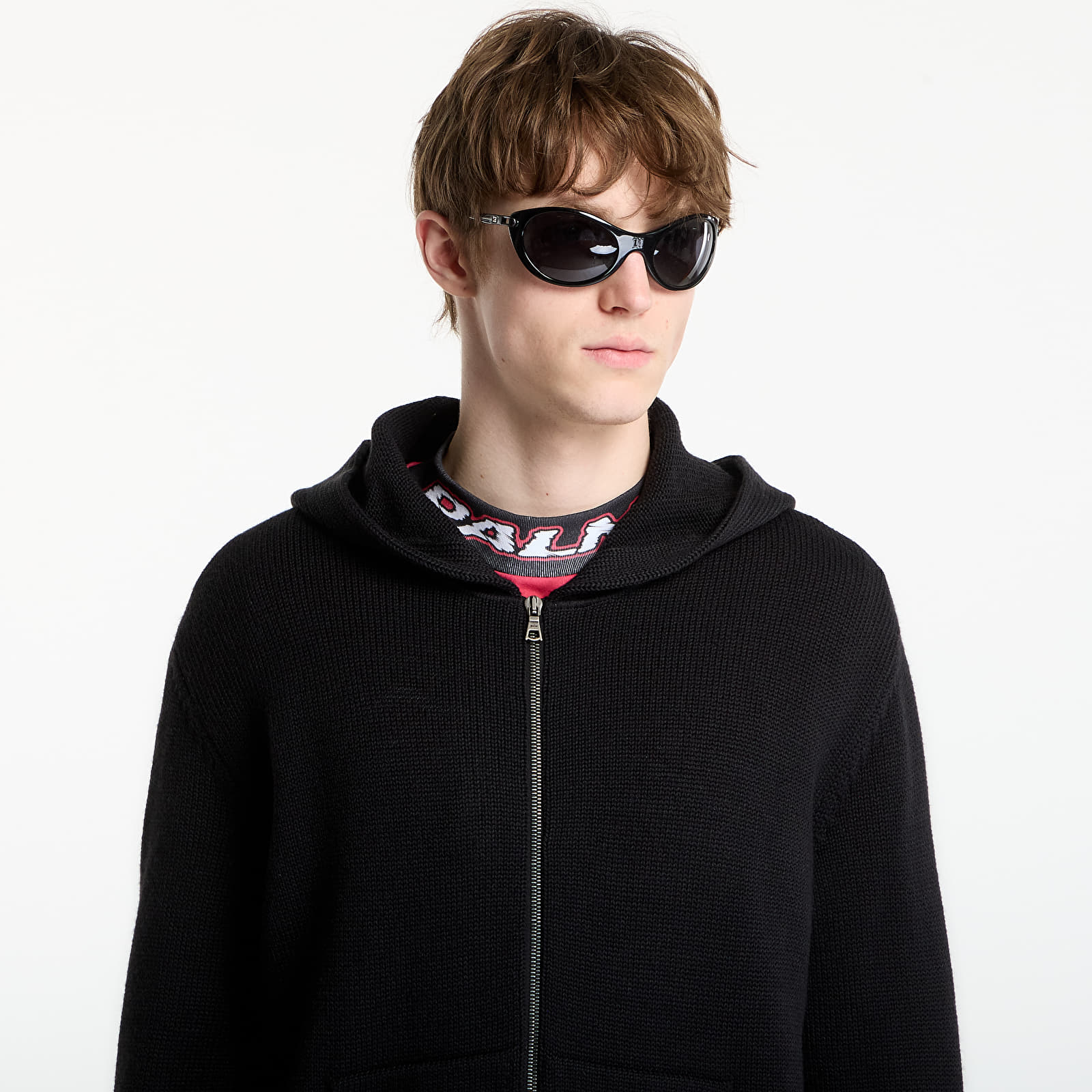 Hettegensere for menn Palm Angels Curved Logo Knit Hoodie UNISEX Black/ Off White