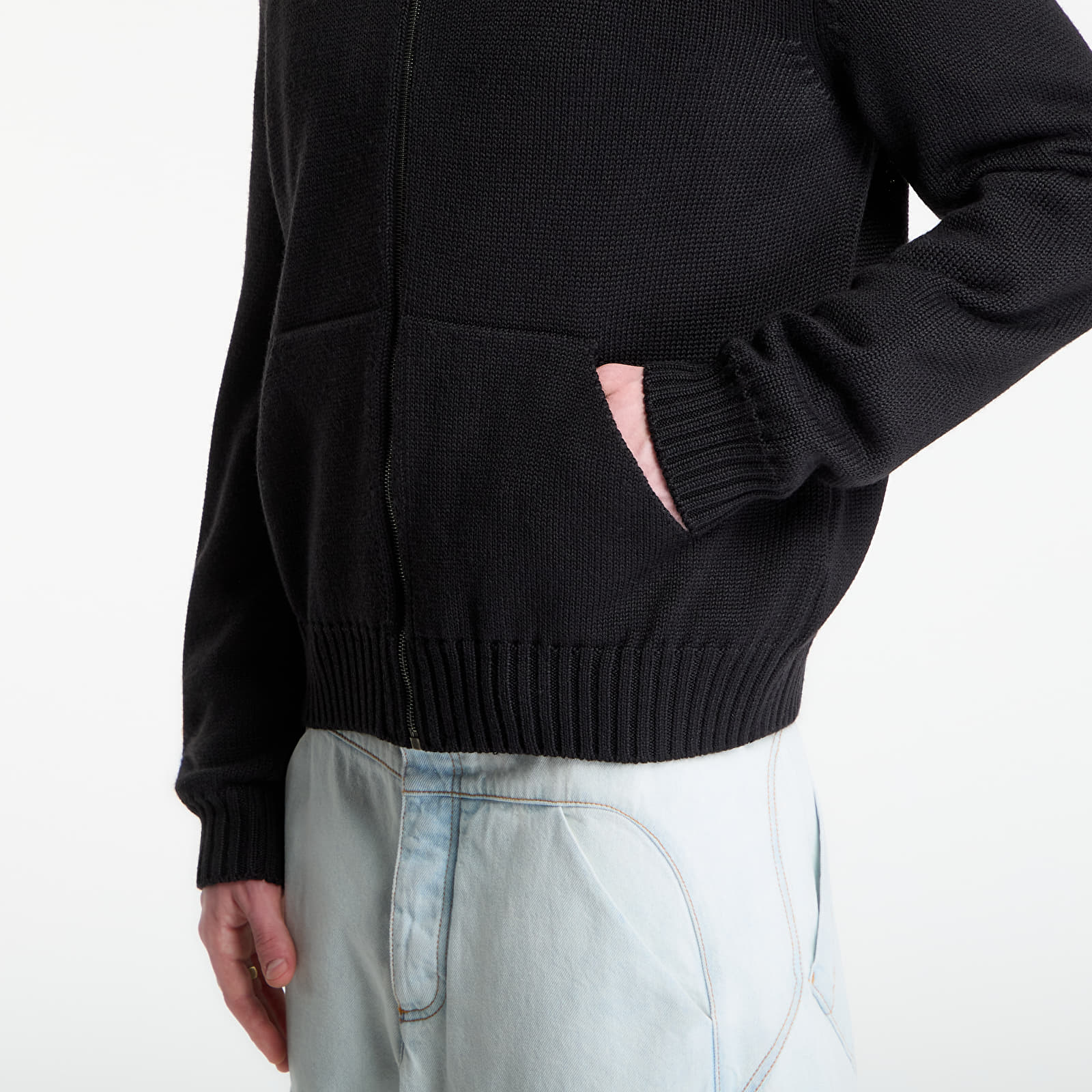 Hettegensere for menn Palm Angels Curved Logo Knit Hoodie UNISEX Black/ Off White