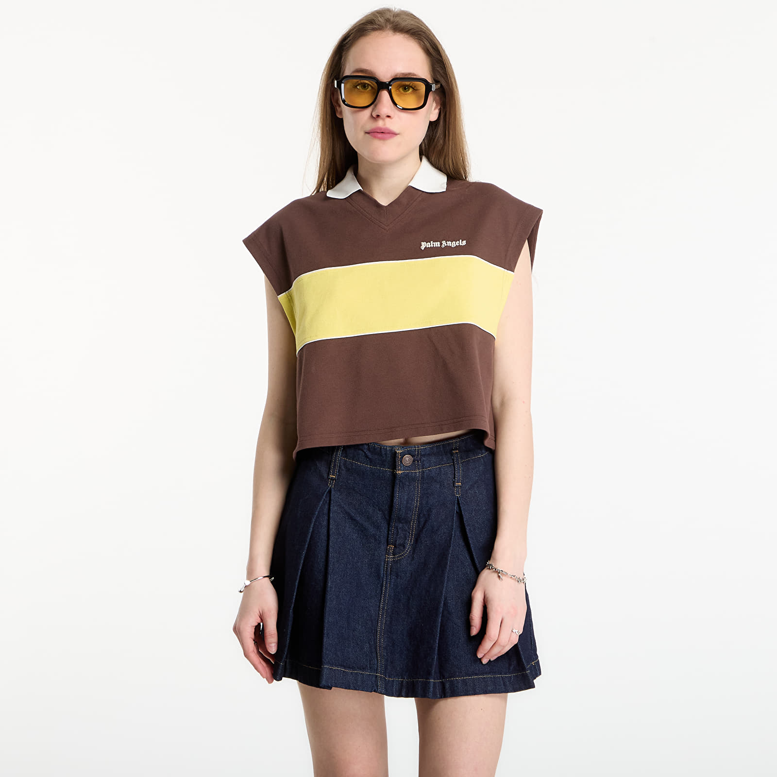 Dámská trička Palm Angels Classic Logo Boxy Polo Brown/ Yellow