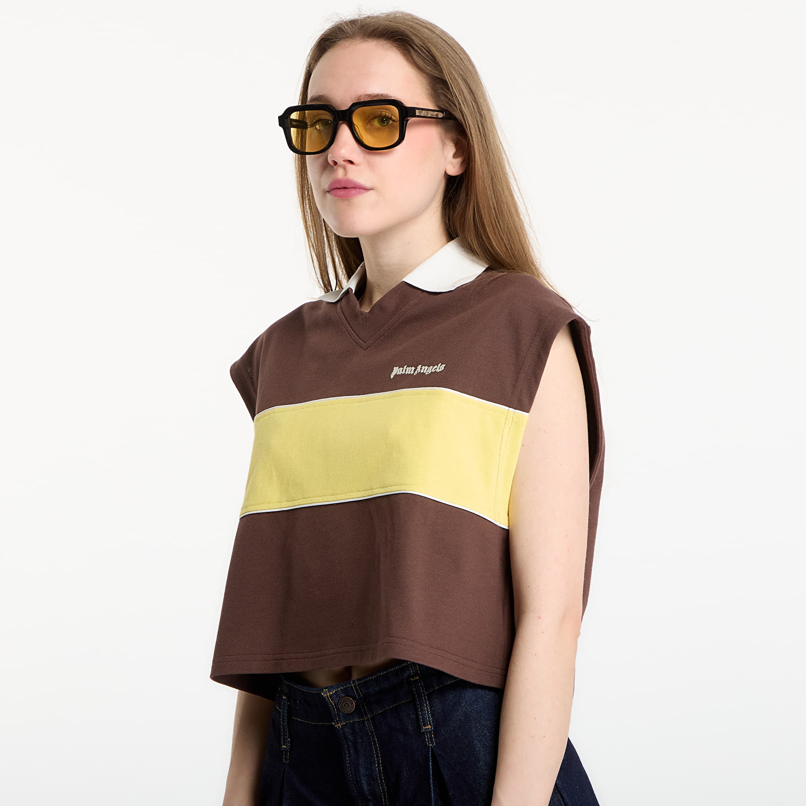 Dámská trička Palm Angels Classic Logo Boxy Polo Brown/ Yellow