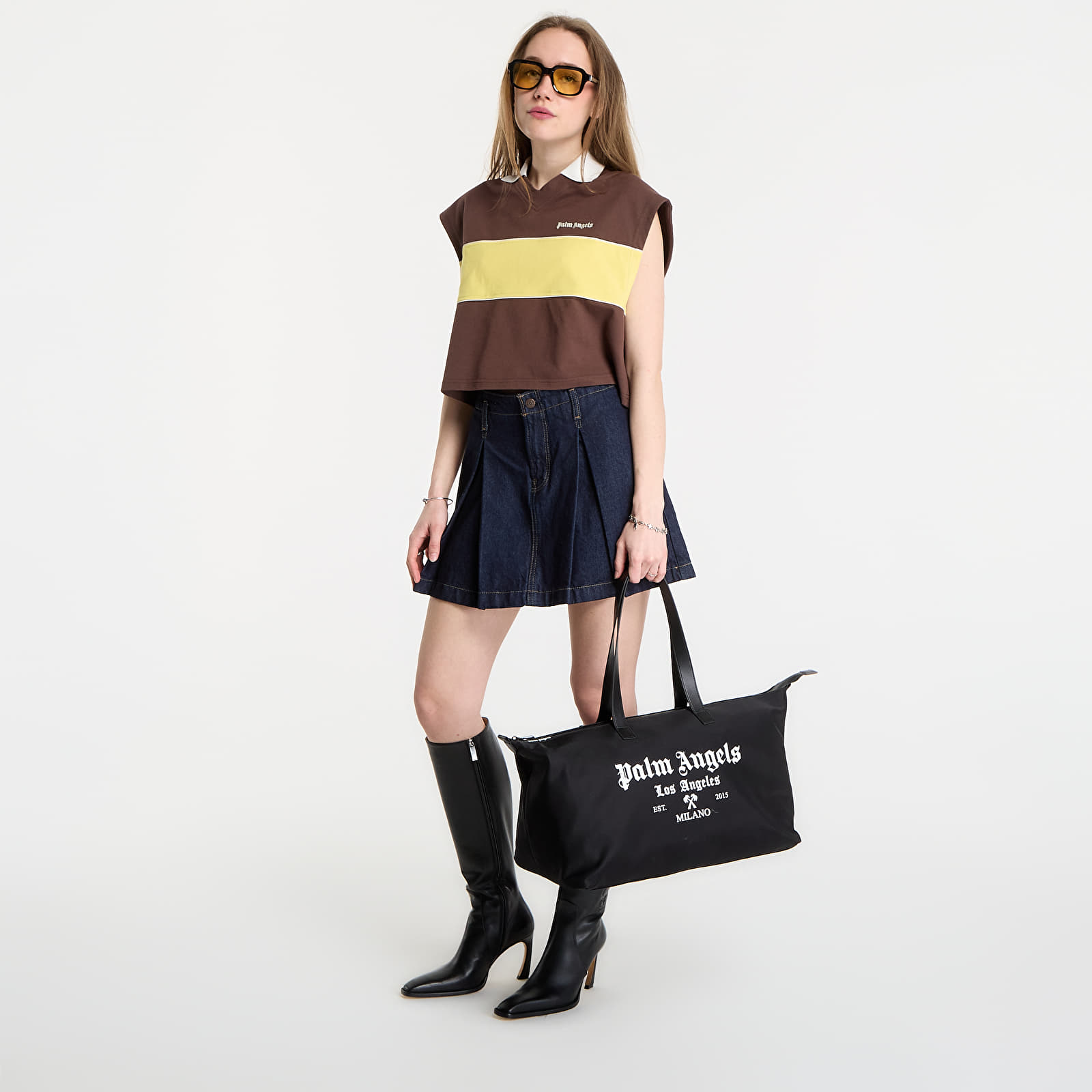 Dámská trička Palm Angels Classic Logo Boxy Polo Brown/ Yellow