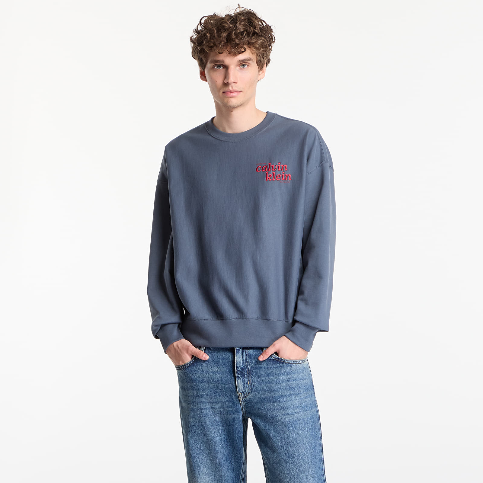 Ανδρικά φούτερ  Calvin Klein Jeans Ls Premium Terry Graphic Crewneck Dark Slate