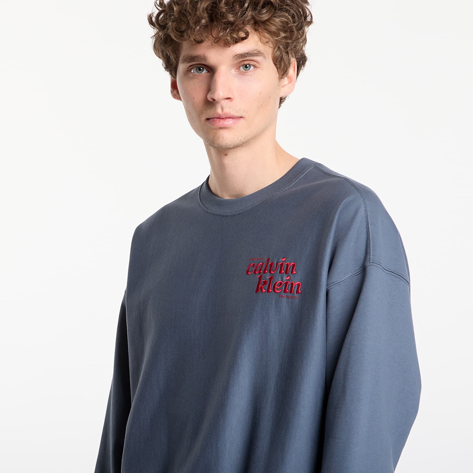 Ανδρικά φούτερ  Calvin Klein Jeans Ls Premium Terry Graphic Crewneck Dark Slate