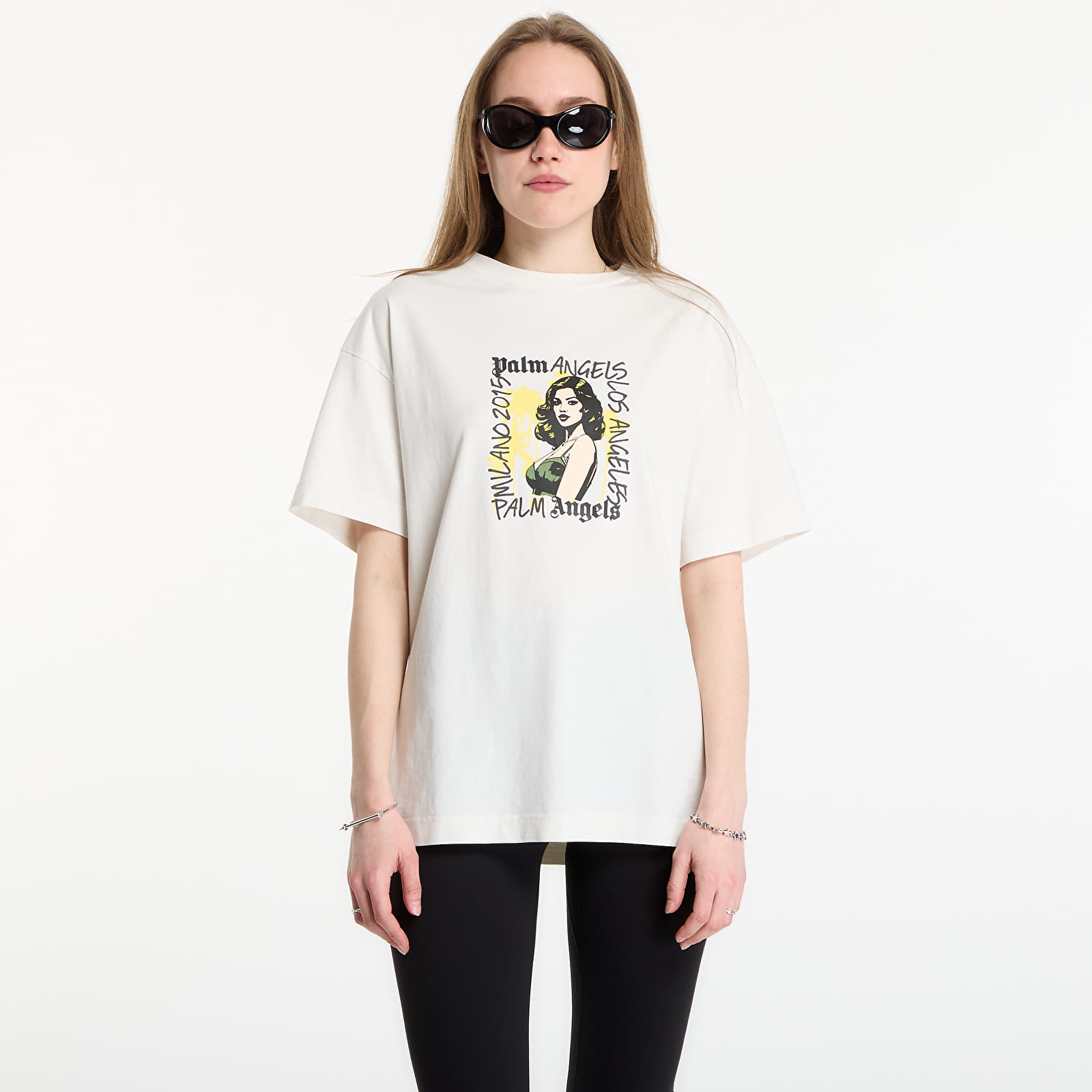 Vyriški marškinėliai Palm Angels Pinup Regular T-Shirt UNISEX White/ Green