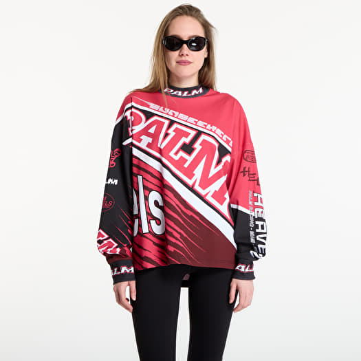 T-shirt Palm Angels Racing Loose Long-Sleeved T-Shirt UNISEX White/ Navy Blue