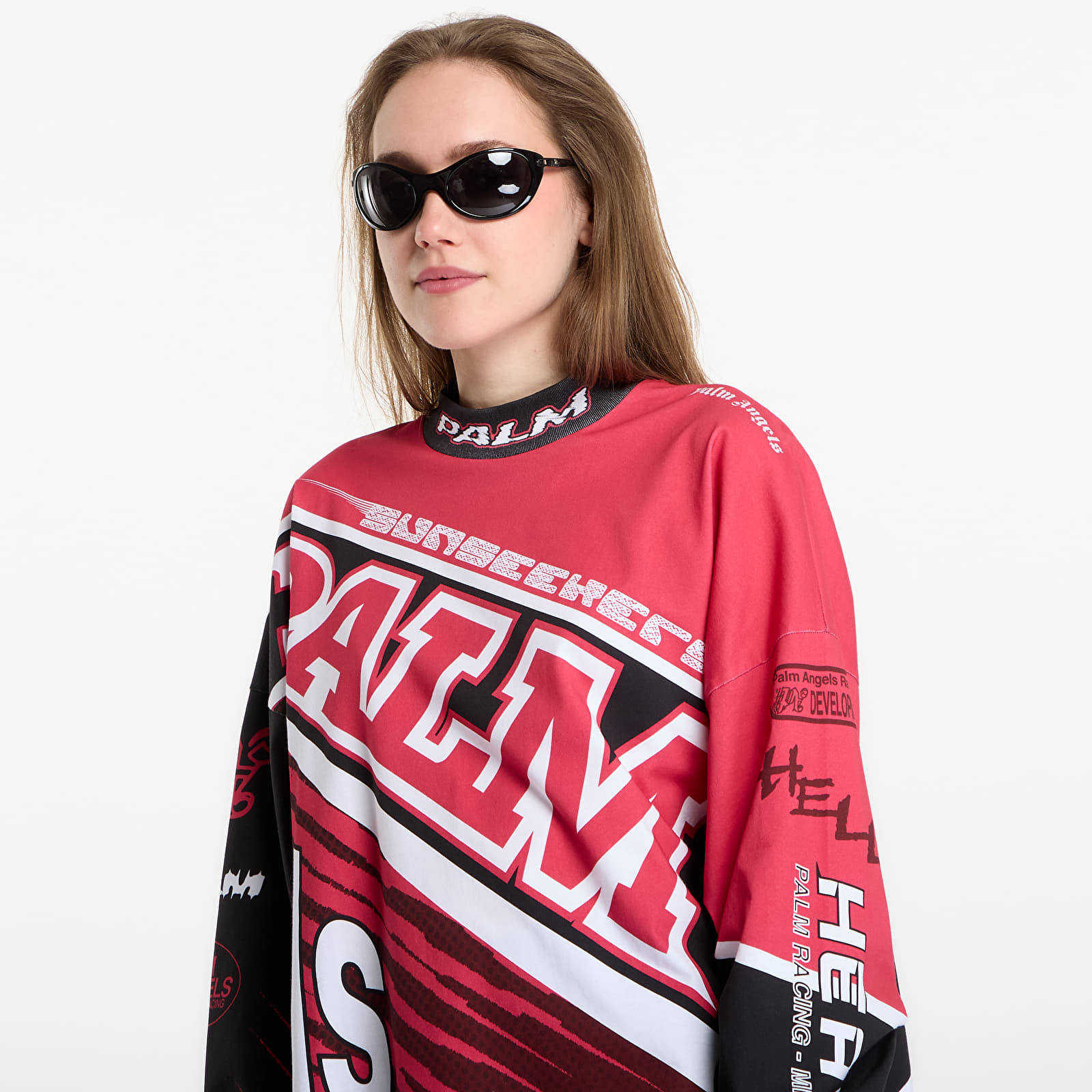 Pánská trička Palm Angels Racing Loose Long-Sleeved T-Shirt UNISEX White/ Navy Blue