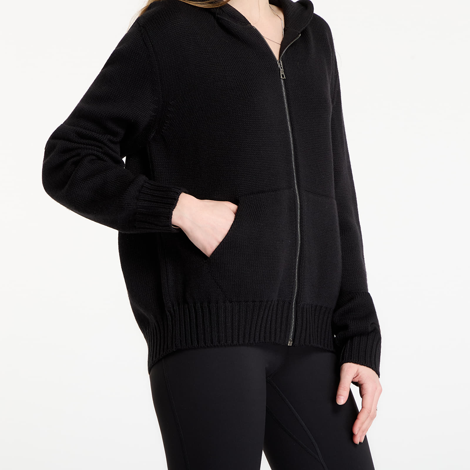 Hettegensere for menn Palm Angels Curved Logo Knit Hoodie UNISEX Black/ Off White