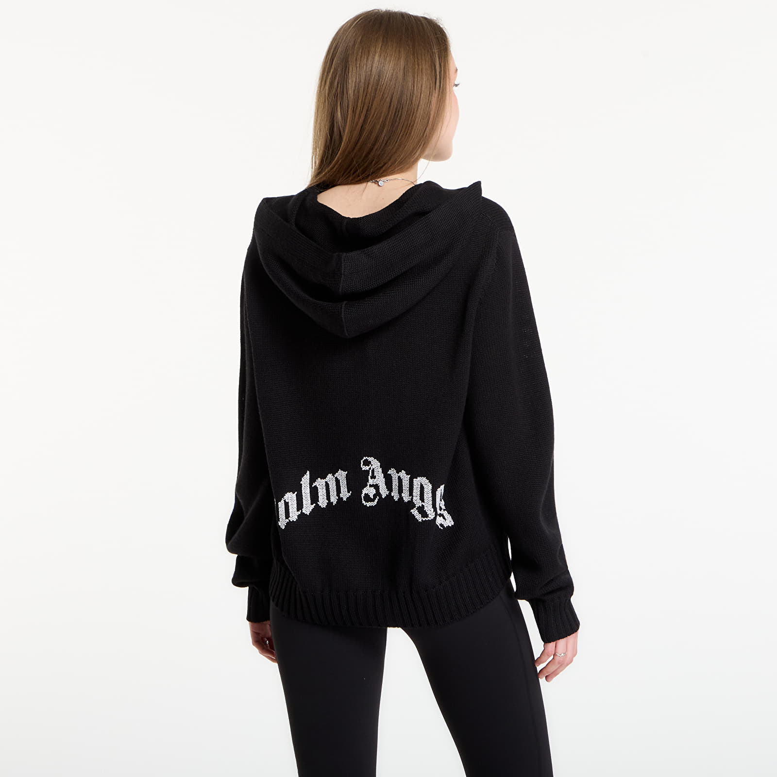 Hettegensere for menn Palm Angels Curved Logo Knit Hoodie UNISEX Black/ Off White