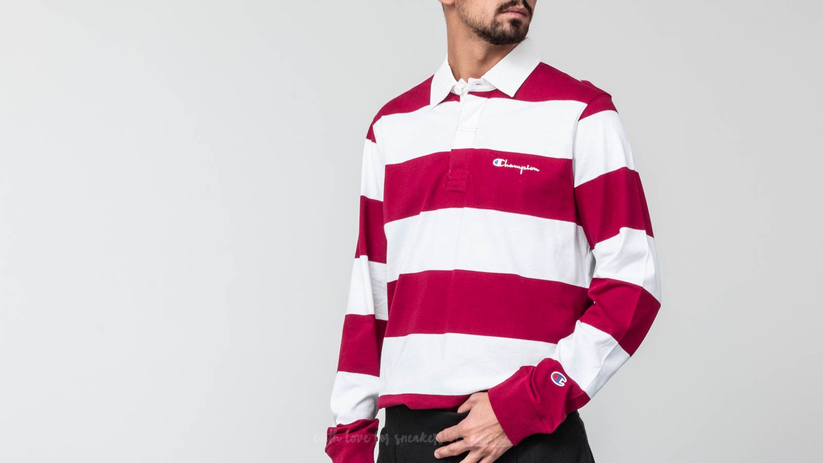T shirts Champion Longsleeve Polo Tee Burgundy White Footshop