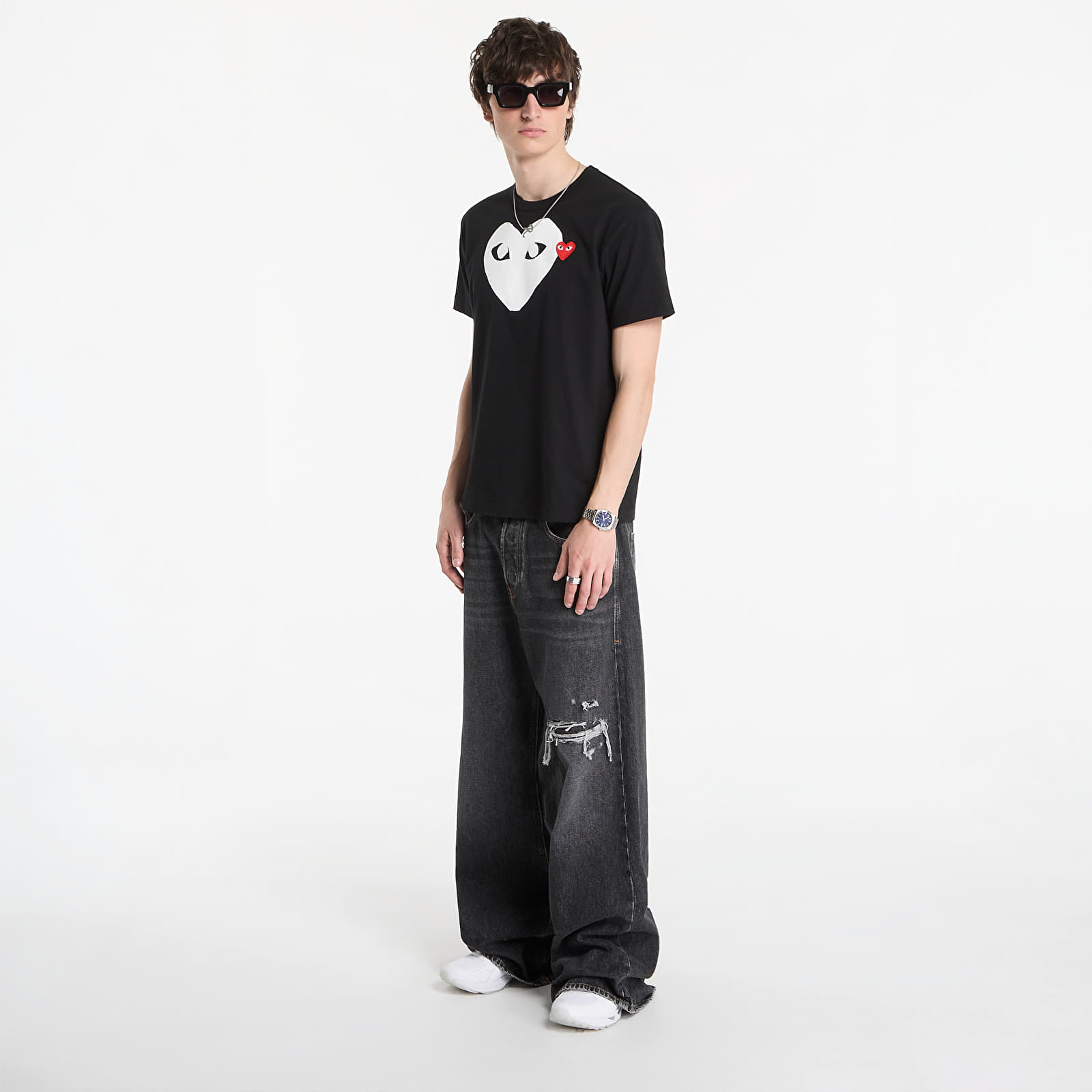 T-paidat Comme des Garçons PLAY T-Shirt Red Emblem Knit UNISEX Black