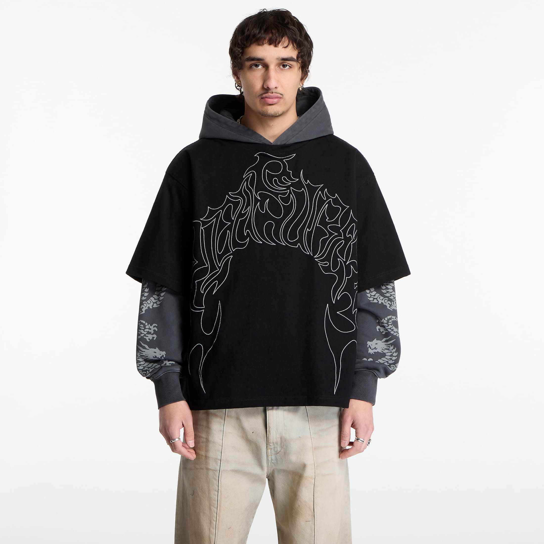 Felpa PLEASURES Dragon Layered Hoodie Faded Black