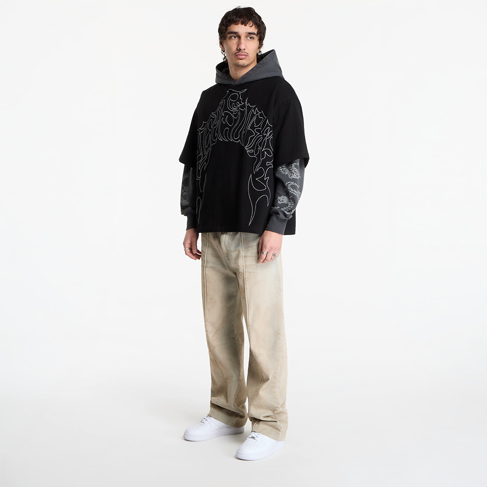 Sweatjacken und Sweatshirts PLEASURES Dragon Layered Hoodie Faded Black