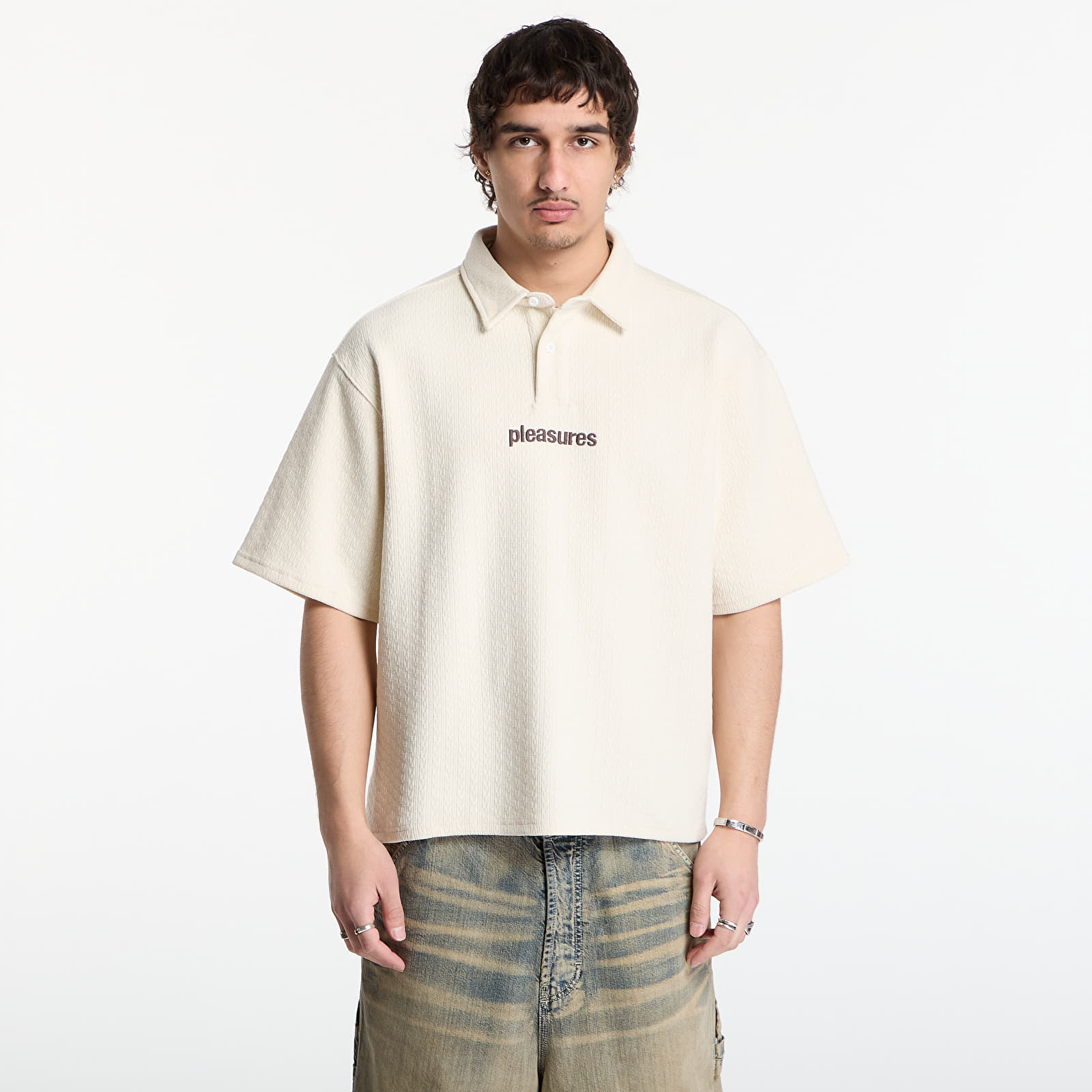 T-skjorter PLEASURES Cable Polo Ecru