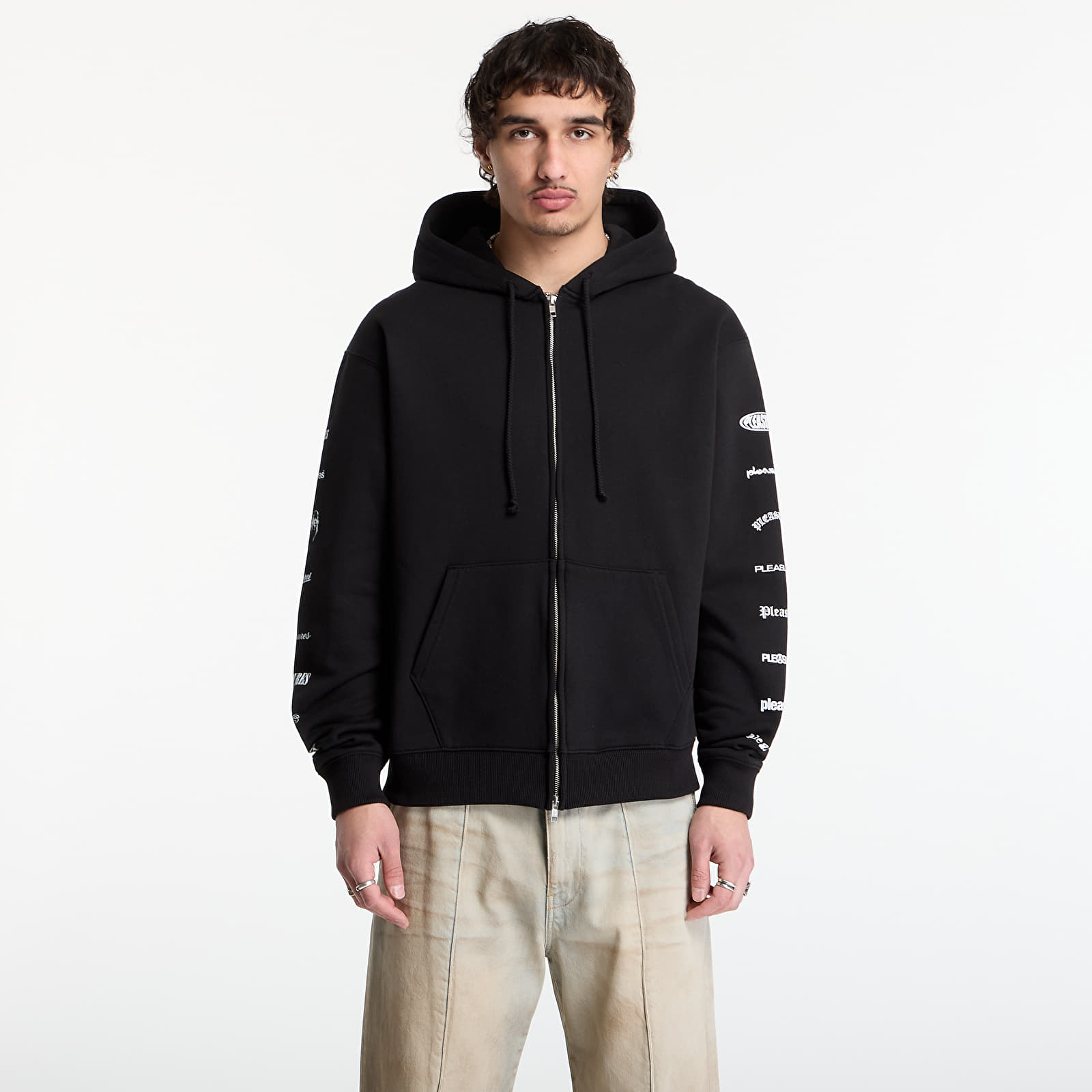 Džemperiai su gobtuvais ir džemperiai PLEASURES Woodmark Zip Hoodie Black
