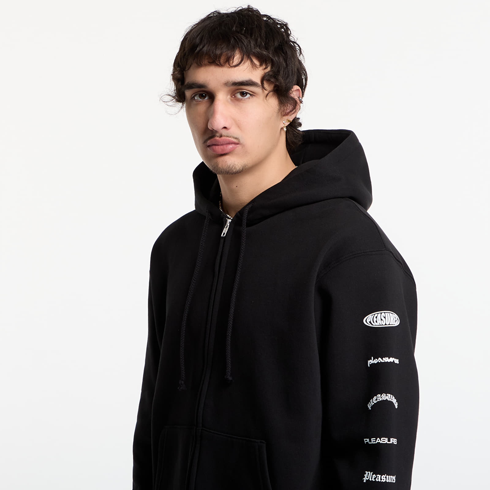 Džemperiai su gobtuvais ir džemperiai PLEASURES Woodmark Zip Hoodie Black