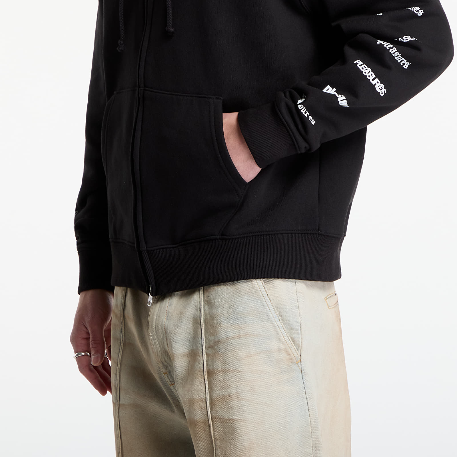 Džemperiai su gobtuvais ir džemperiai PLEASURES Woodmark Zip Hoodie Black