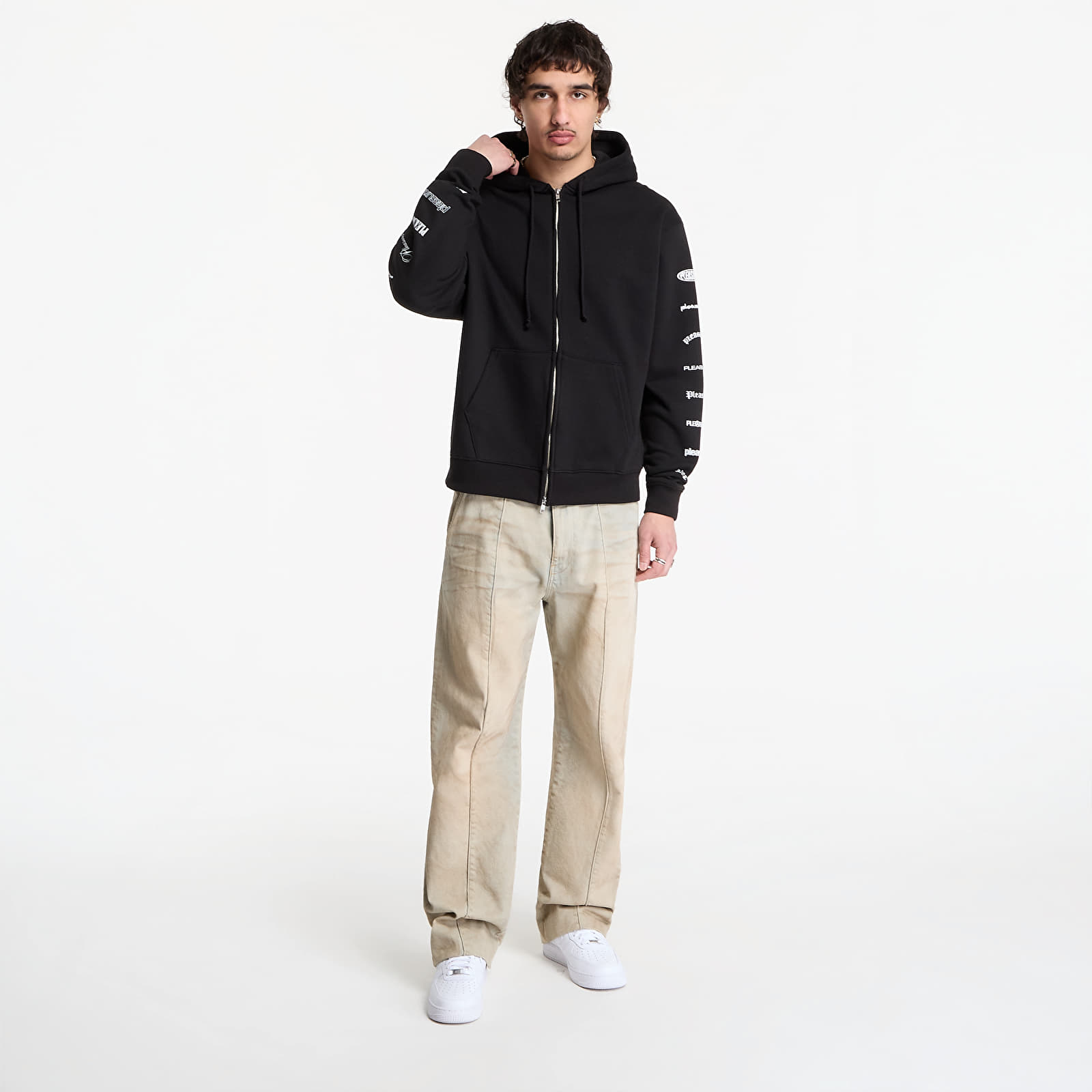 Džemperiai su gobtuvais ir džemperiai PLEASURES Woodmark Zip Hoodie Black