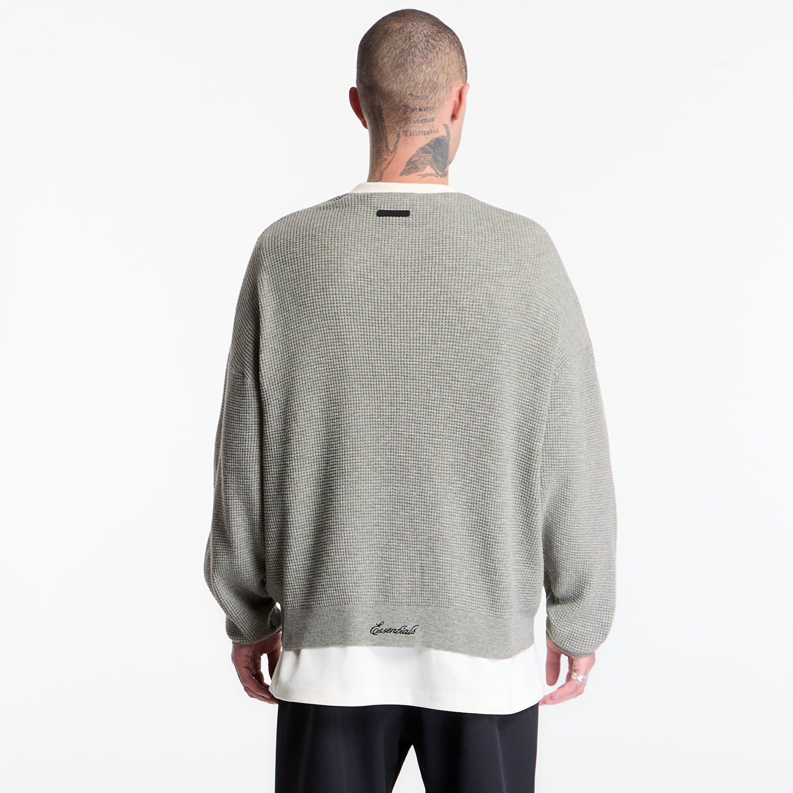 Mikiny Fear of God Essentials Signature Waffle 90'S Crewneck Concrete Heather