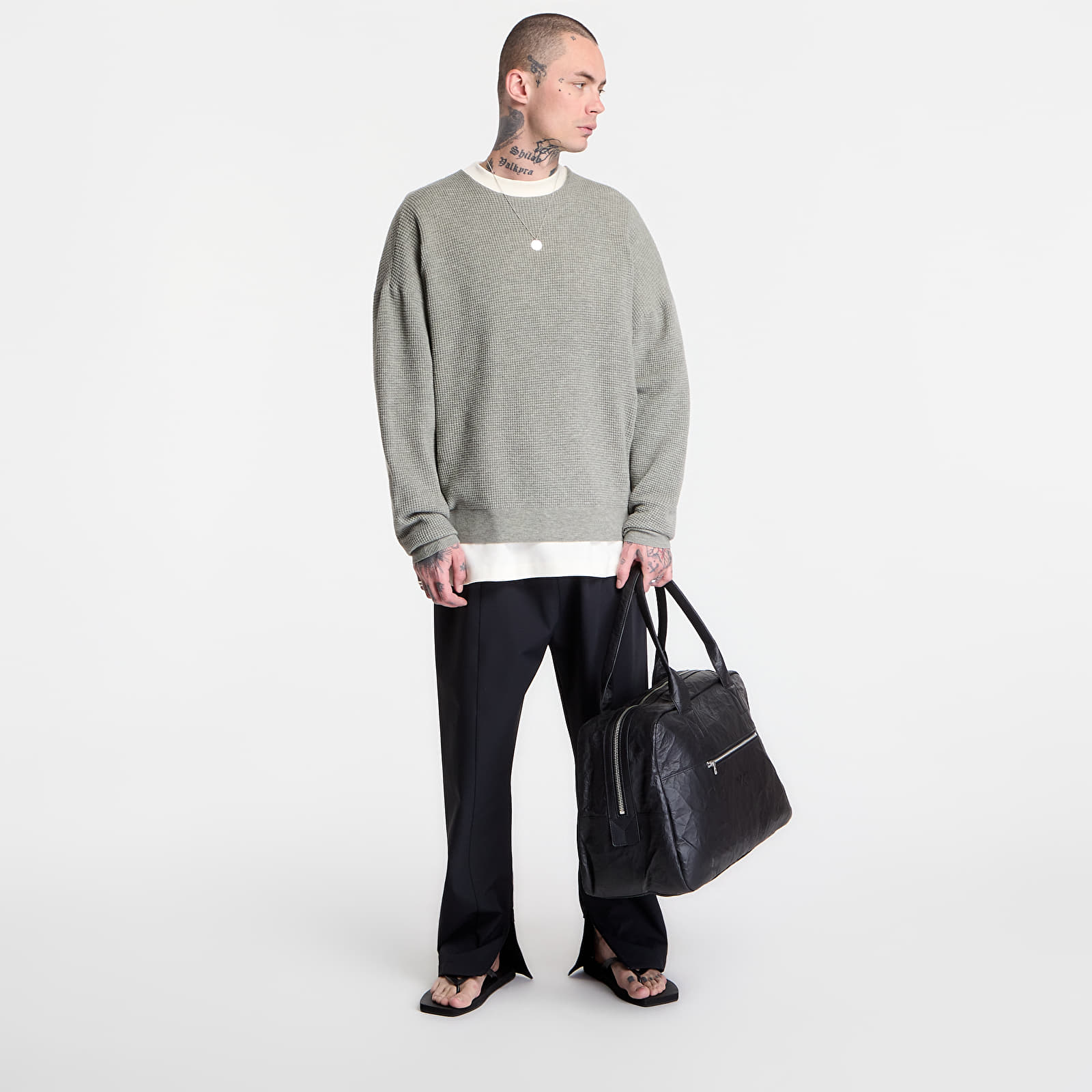 Mikiny Fear of God Essentials Signature Waffle 90'S Crewneck Concrete Heather