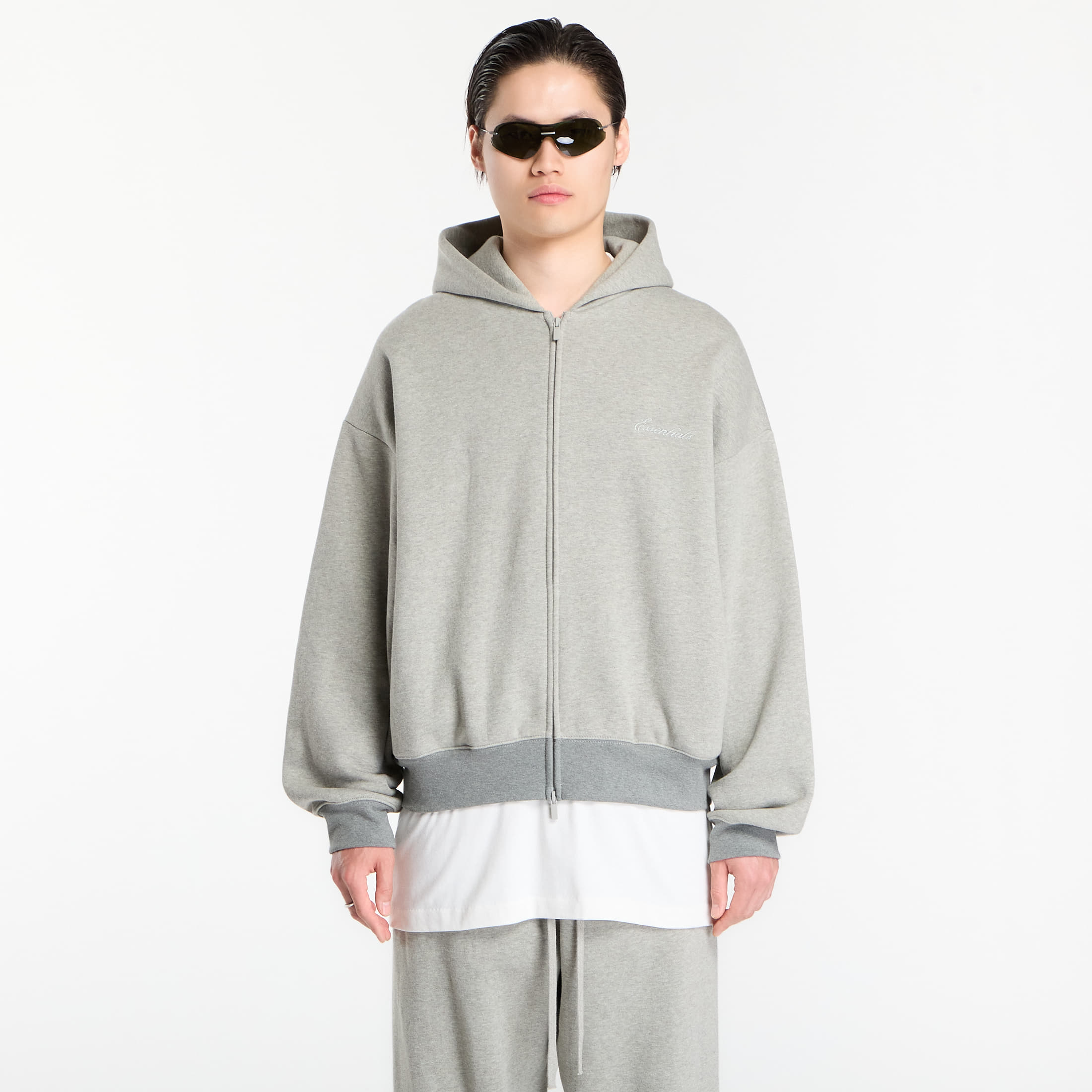 Felpa Fear of God Essentials Signature Classic Full Zip Hoodie Concrete Heather/ Dark Concrete Heather