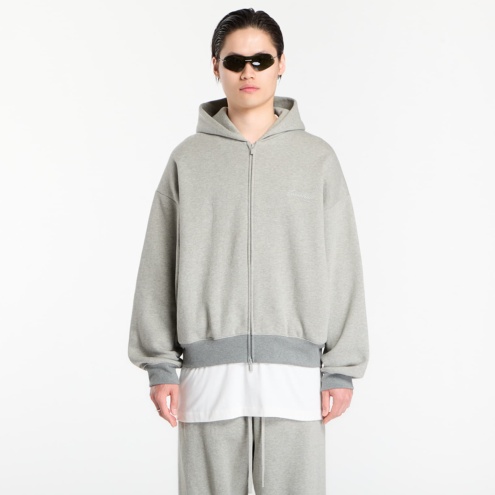 Džemperiai su gobtuvais ir džemperiai Fear of God Essentials Signature Classic Full Zip Hoodie Concrete Heather/ Dark Concrete Heather