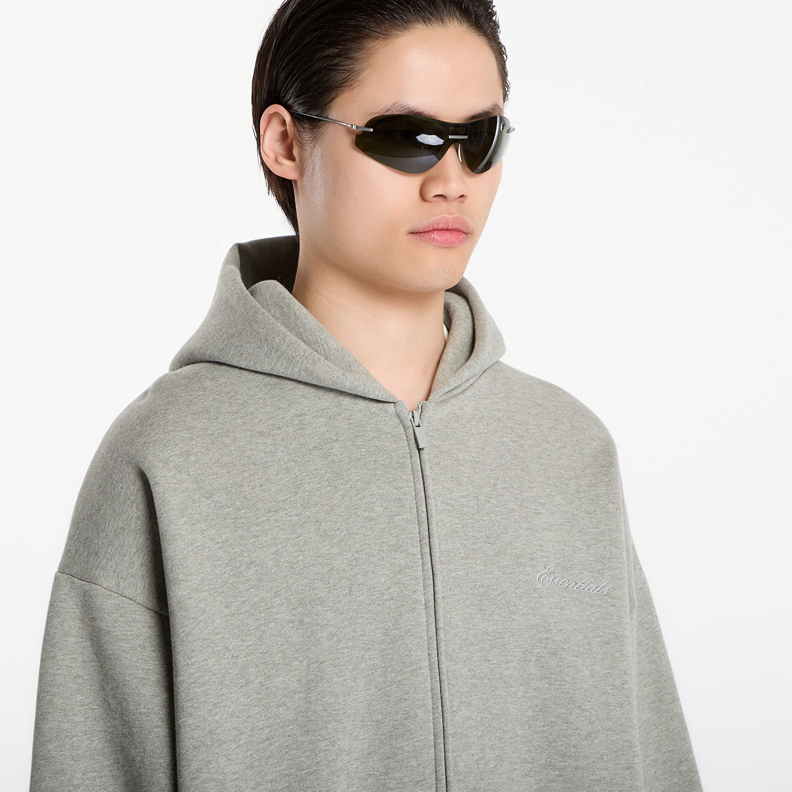Džemperiai su gobtuvais ir džemperiai Fear of God Essentials Signature Classic Full Zip Hoodie Concrete Heather/ Dark Concrete Heather