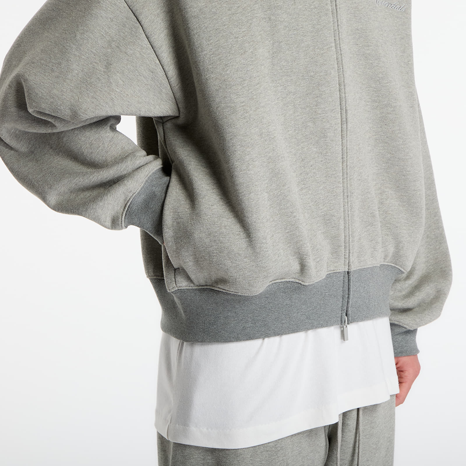 Džemperiai su gobtuvais ir džemperiai Fear of God Essentials Signature Classic Full Zip Hoodie Concrete Heather/ Dark Concrete Heather