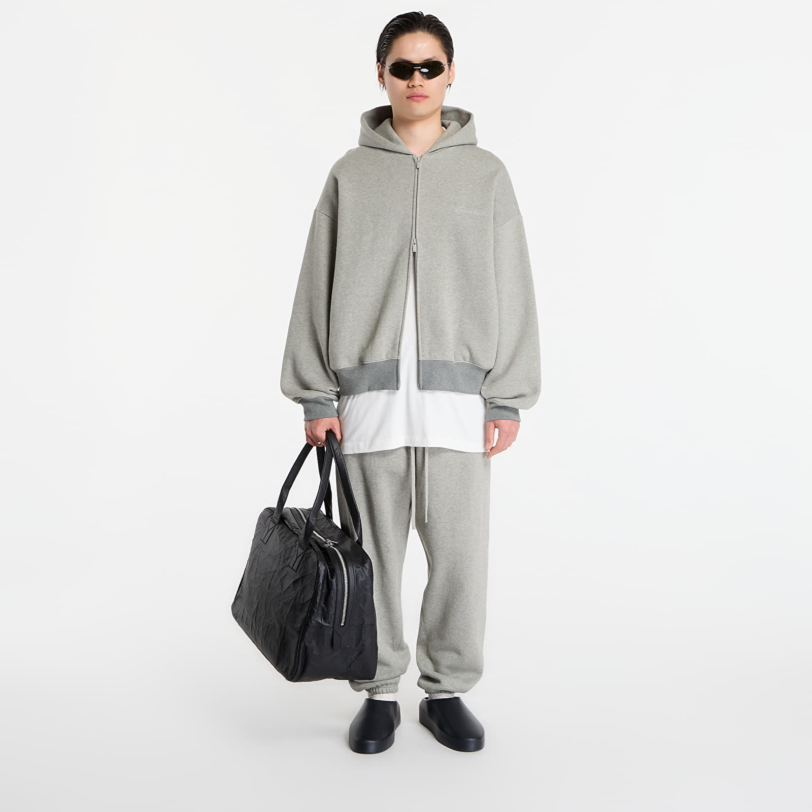 Džemperiai su gobtuvais ir džemperiai Fear of God Essentials Signature Classic Full Zip Hoodie Concrete Heather/ Dark Concrete Heather