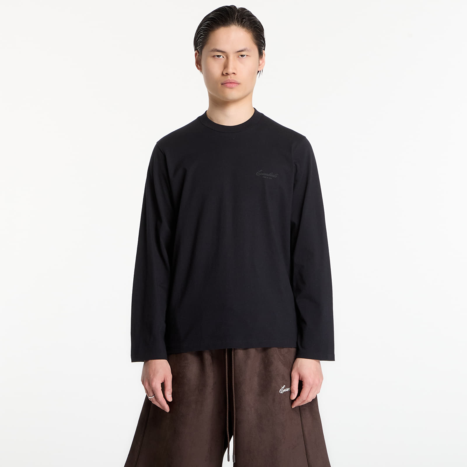 Trička Fear of God Essentials Classic Long Sleeve Tee Vintage Black