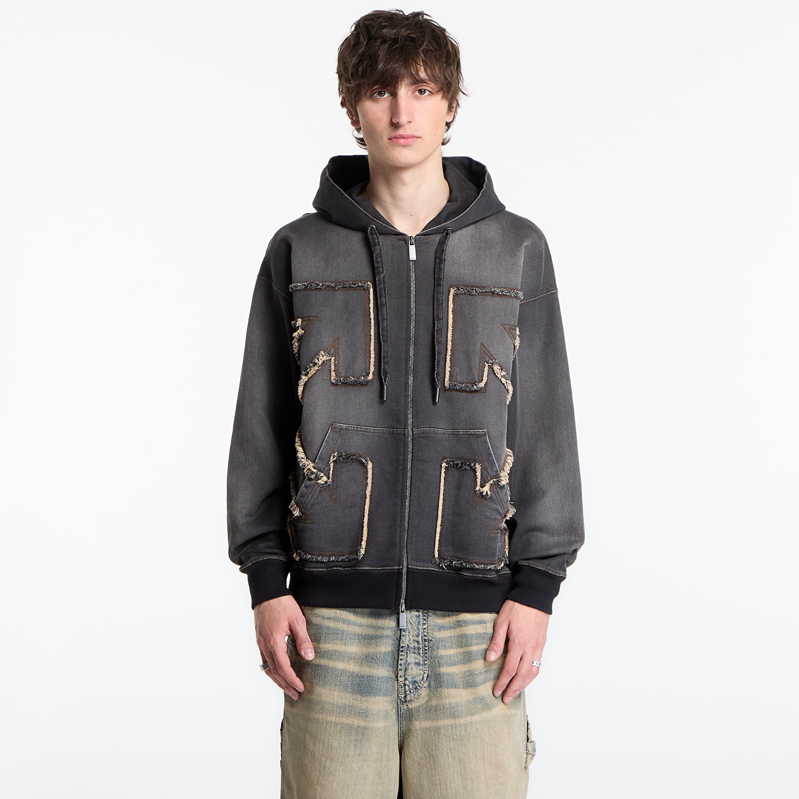 Mikiny Off-White Arrow Distr Den Zip Skate Hoodie Highlighted Black