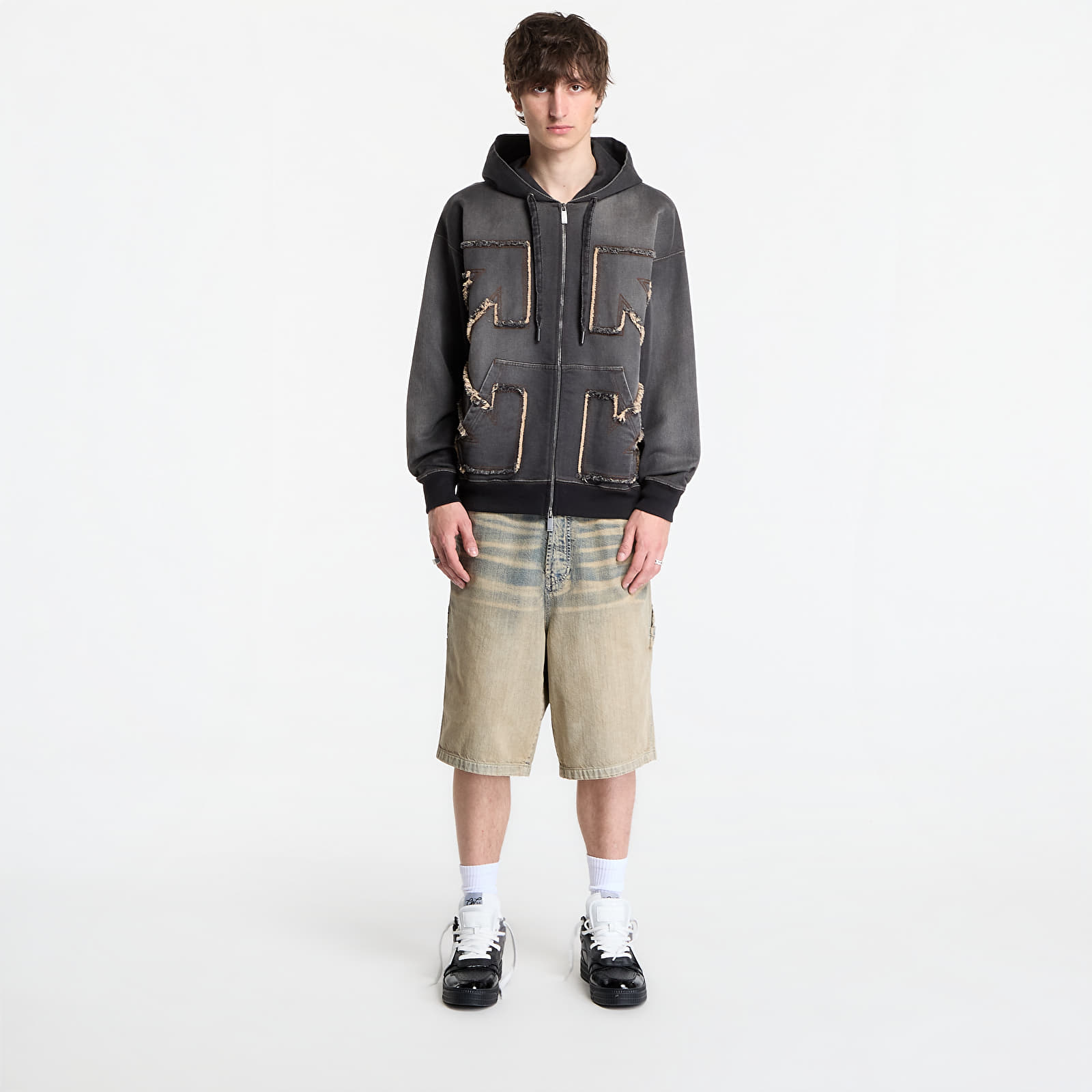 Mikiny Off-White Arrow Distr Den Zip Skate Hoodie Highlighted Black