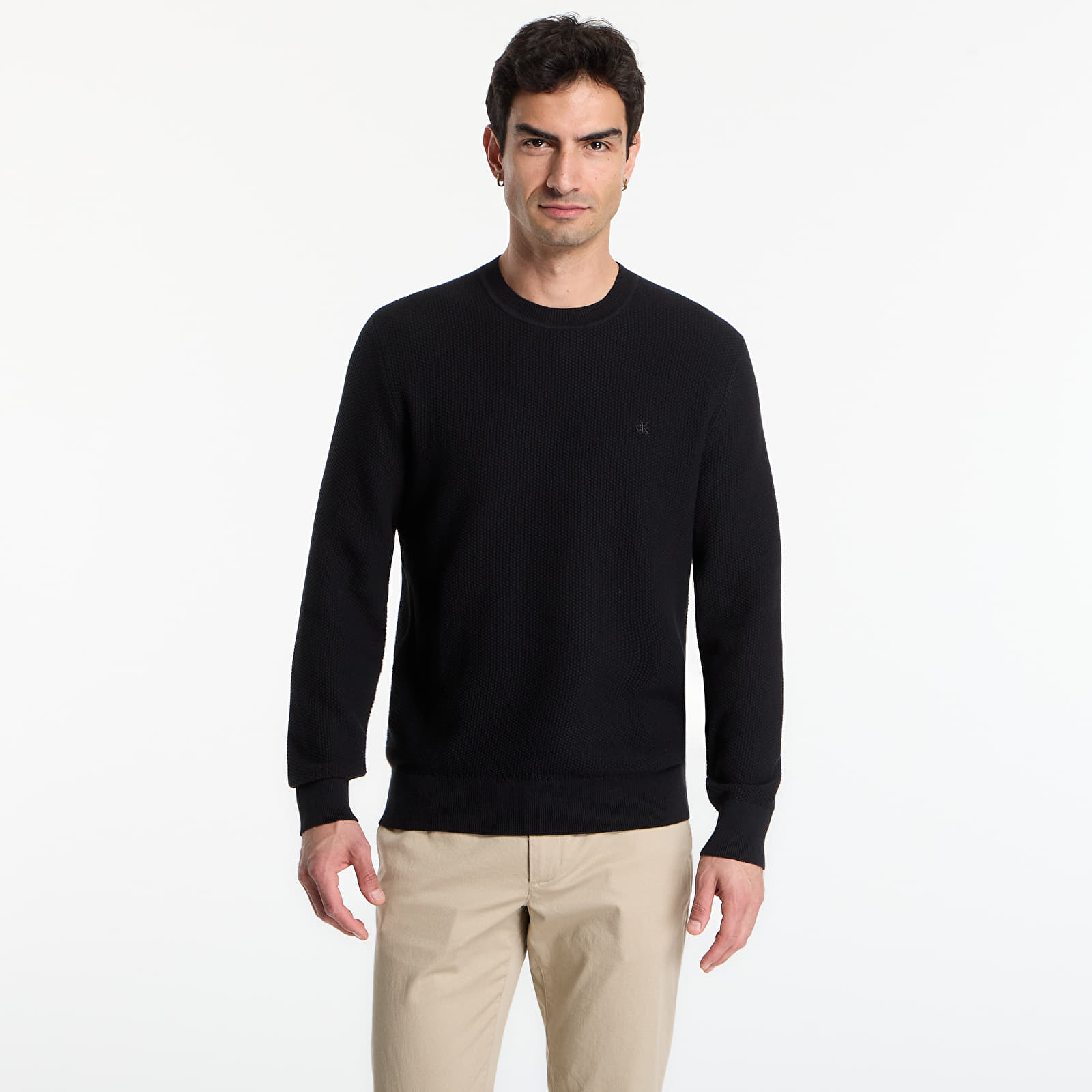 Men's sweaters Calvin Klein Ls Textured Cotton Crewneck Sweater Black
