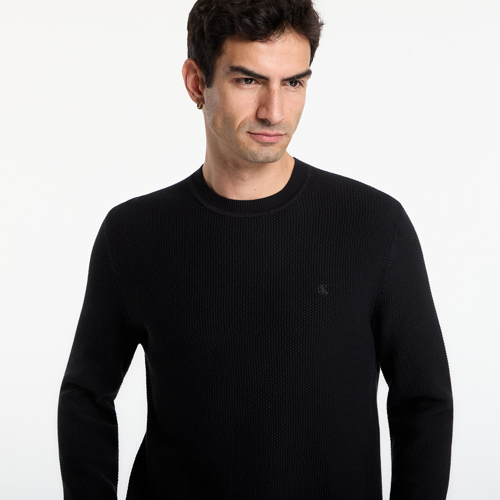 Men's sweaters Calvin Klein Ls Textured Cotton Crewneck Sweater Black