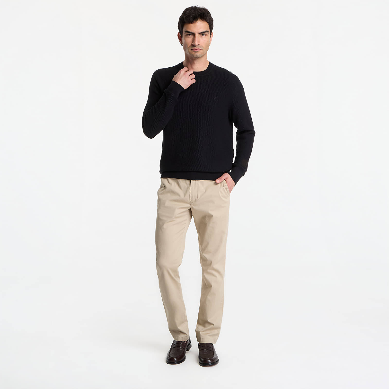 Men's sweaters Calvin Klein Ls Textured Cotton Crewneck Sweater Black