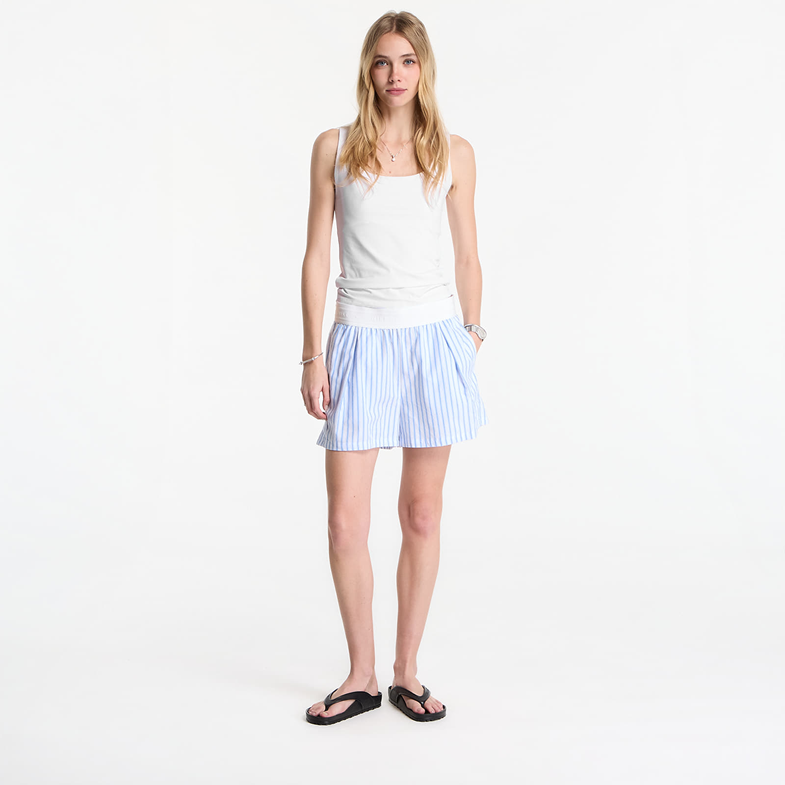 Shorts Nike Sportswear Chill Poplin Women's Loose Stripe Shorts Lt Photo Blue/ Hydrogen Blue/ Summit White