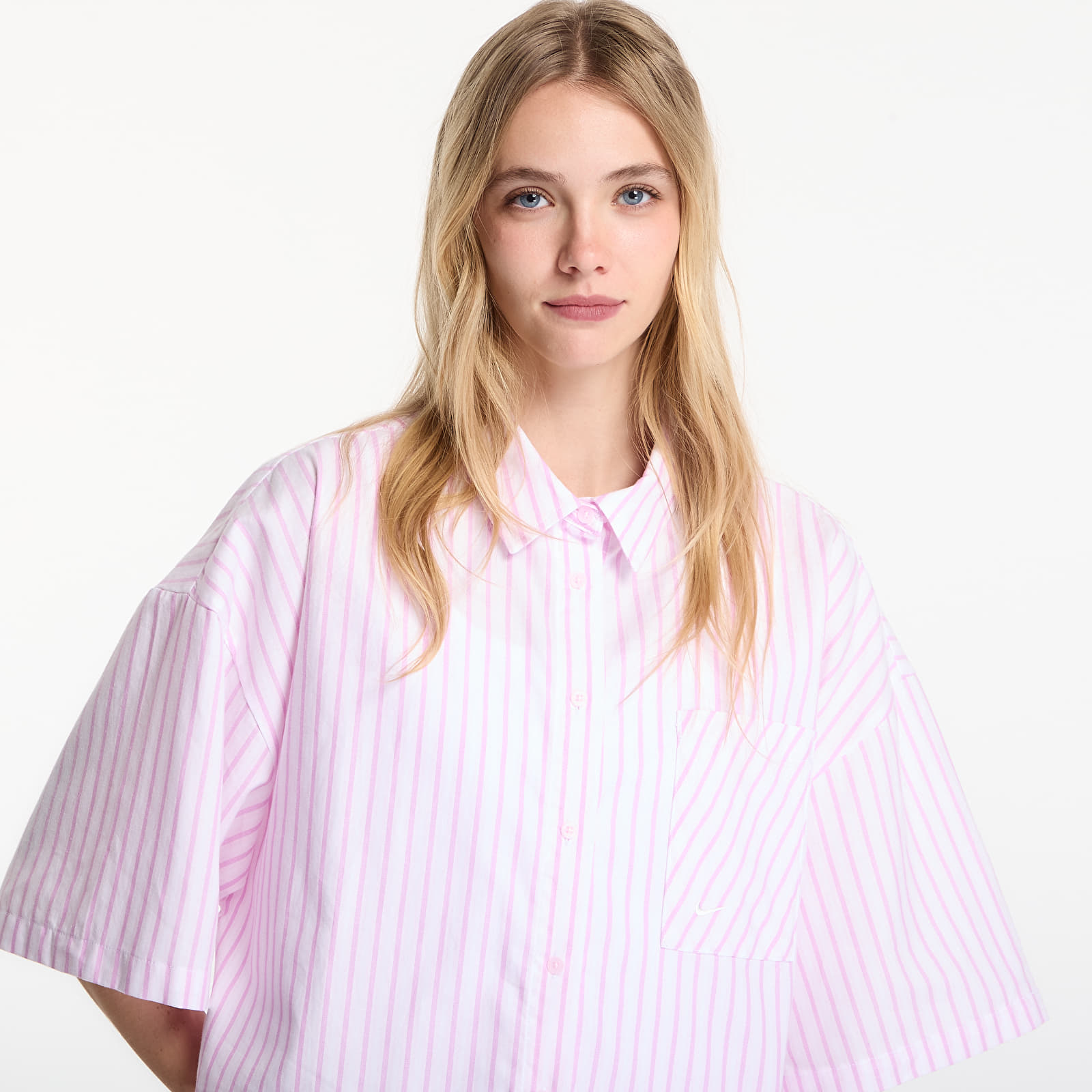 Hemden Nike Sportswear Chill Poplin Women's Oversized Short-Sleeve Top Lt Magenta/ Pink Foam/ Summit White