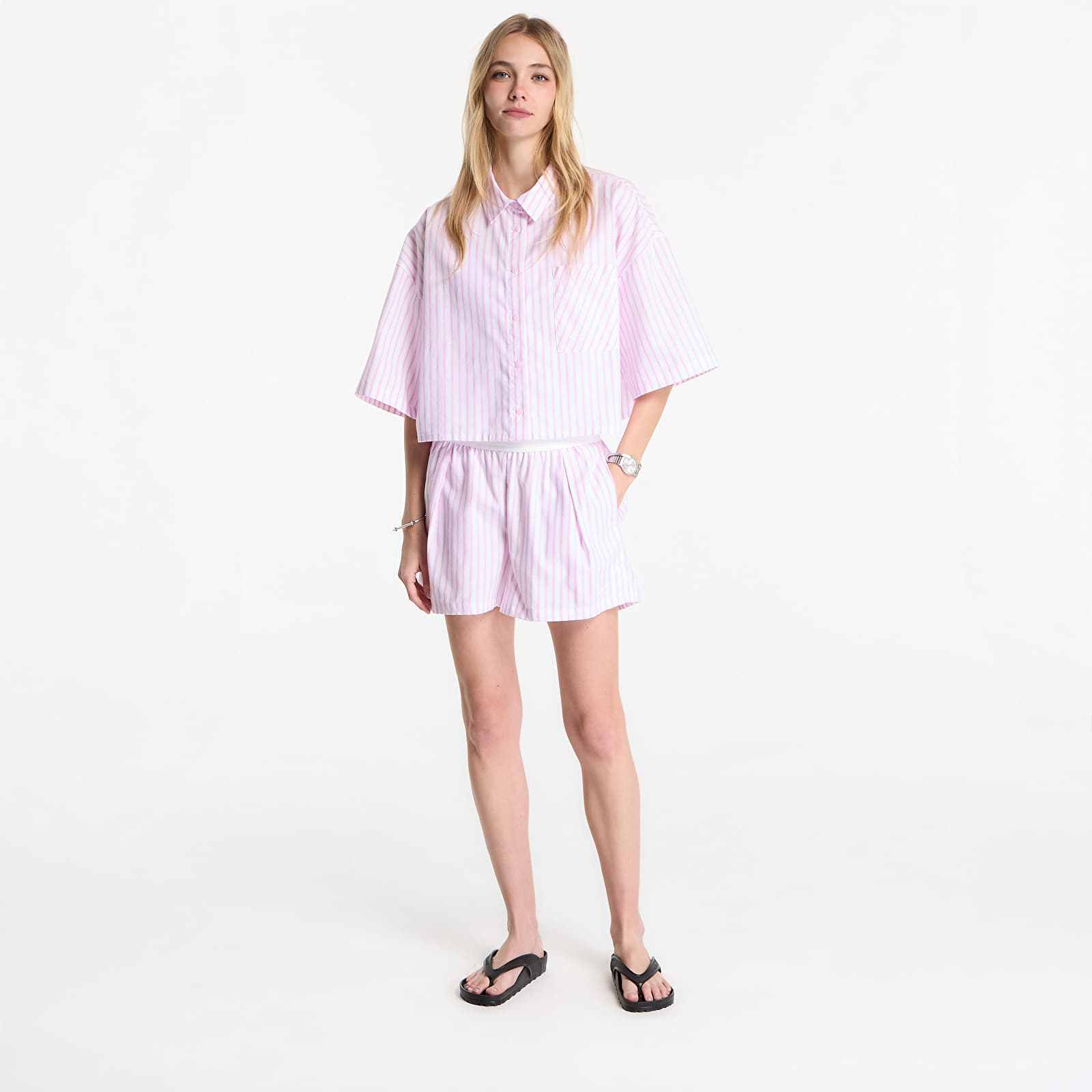 Hemden Nike Sportswear Chill Poplin Women's Oversized Short-Sleeve Top Lt Magenta/ Pink Foam/ Summit White