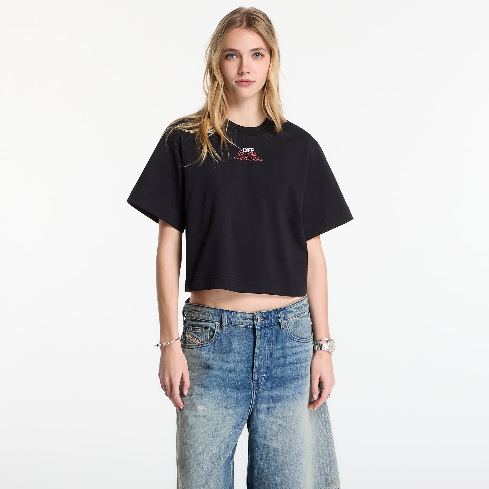 Majice T-shirt Off-White x AC Milan Crop Tee Black/ No Color