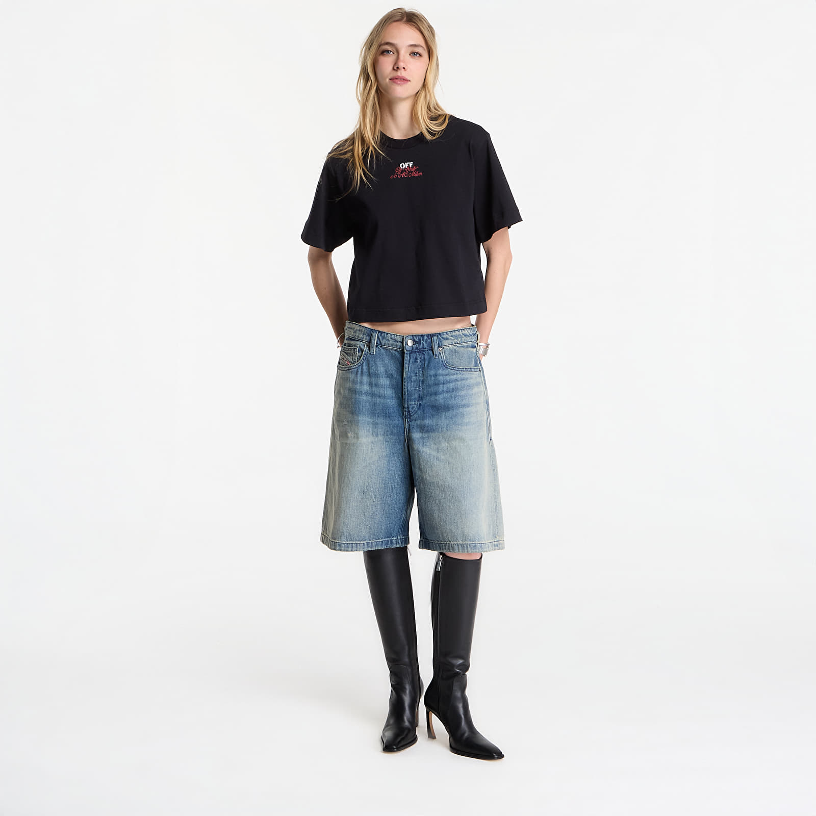 Majice T-shirt Off-White x AC Milan Crop Tee Black/ No Color
