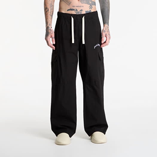 Palm Angels Curved Logo Loose Cargo Pants Black/ Off White