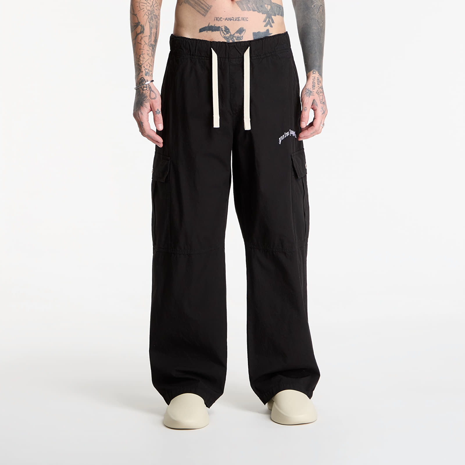 Hlače Palm Angels Curved Logo Loose Cargo Pants Black/ Off White