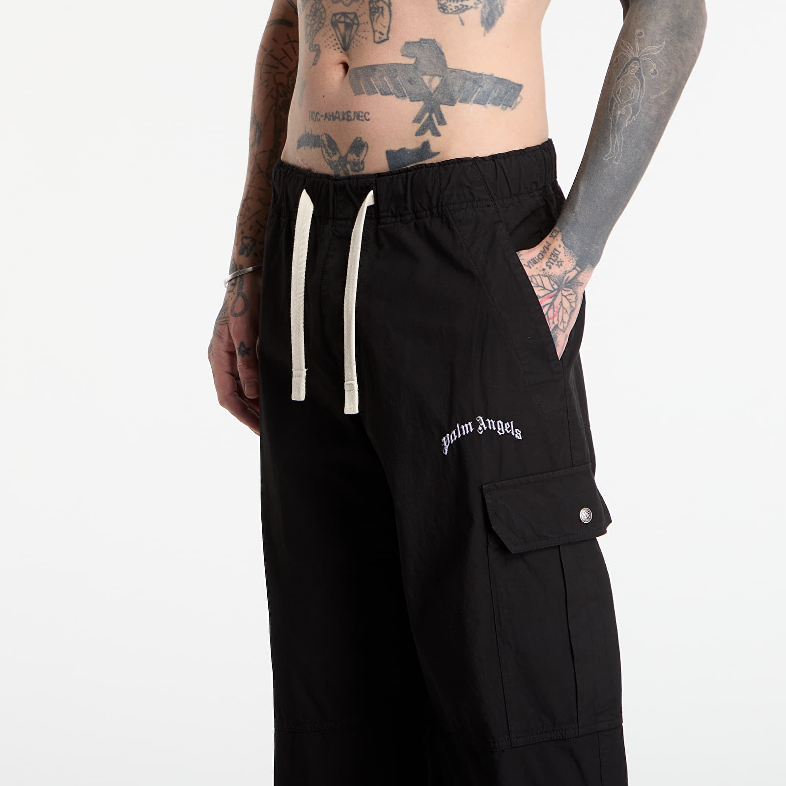 Hlače Palm Angels Curved Logo Loose Cargo Pants Black/ Off White