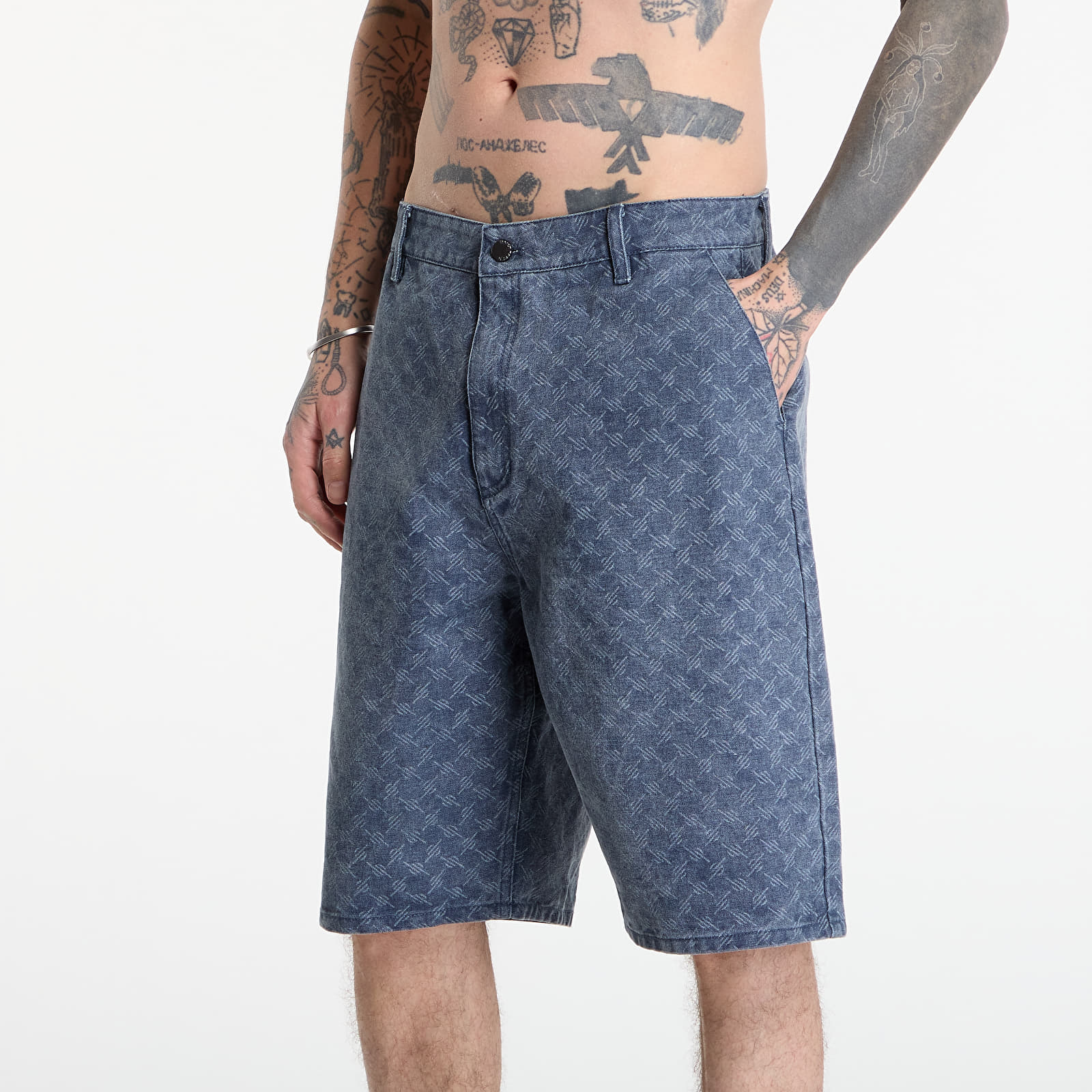 Kraťasy Daily Paper Washed Monogram Woven Shorts Blue Wing Teal
