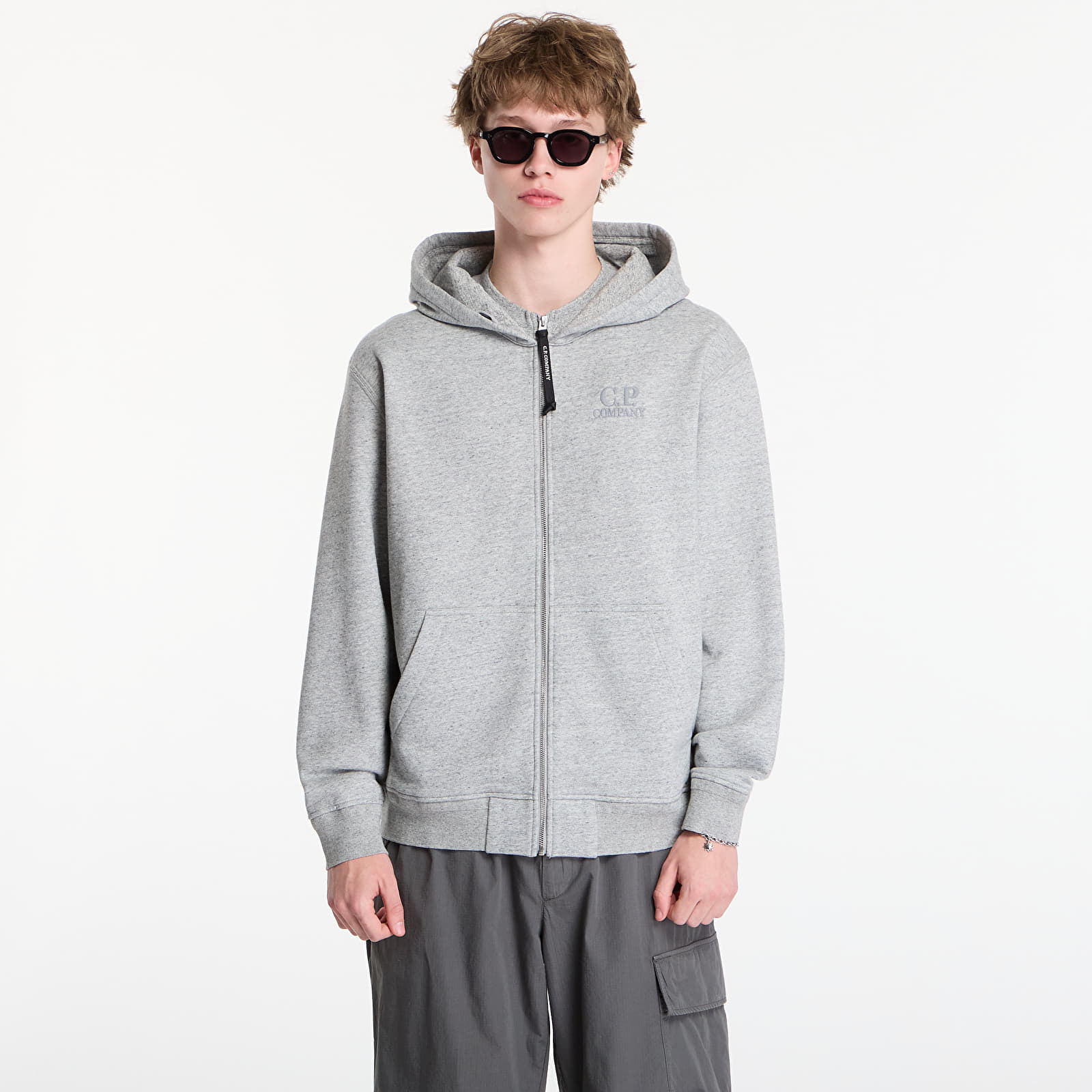 Moški hoodiji  C.P. Company Diagonal Raised Fleece Zip Hooded Sweatshirt Greystone