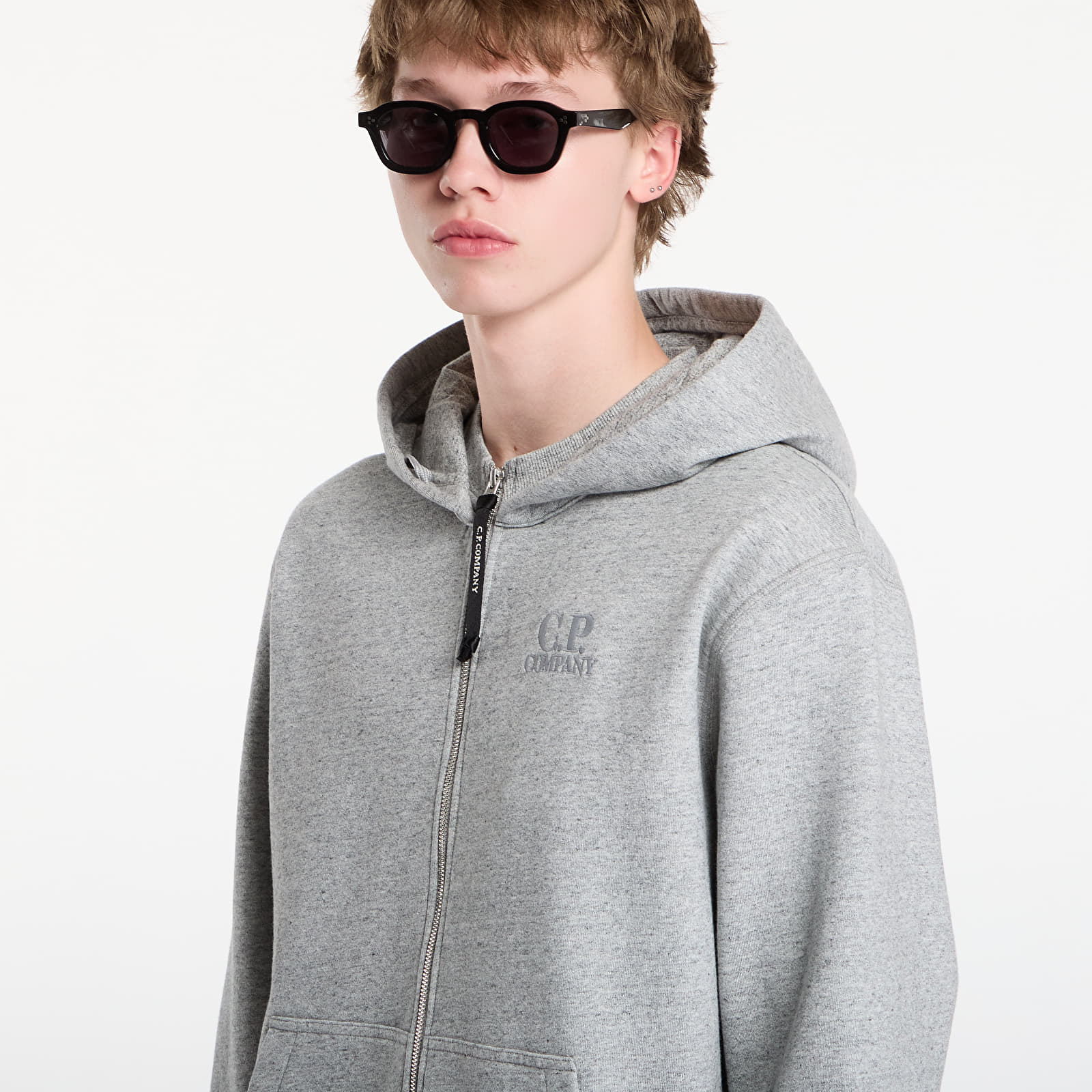 Moški hoodiji  C.P. Company Diagonal Raised Fleece Zip Hooded Sweatshirt Greystone